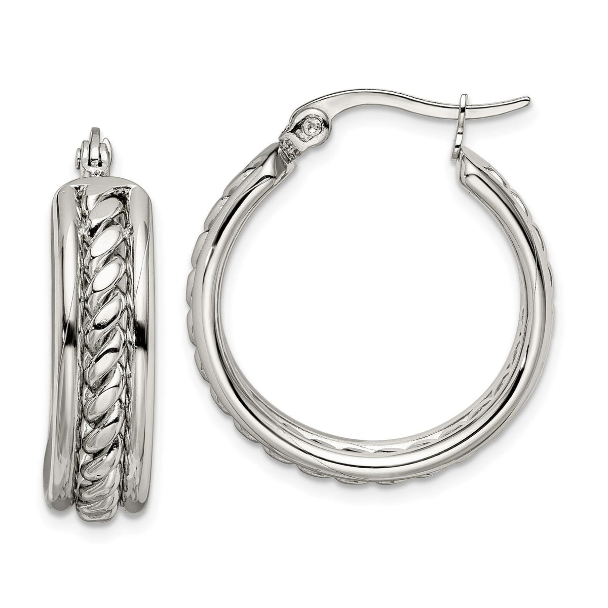 Distinctive Stainless Steel Polished Twisted Middle Diameter Hoop Earrings