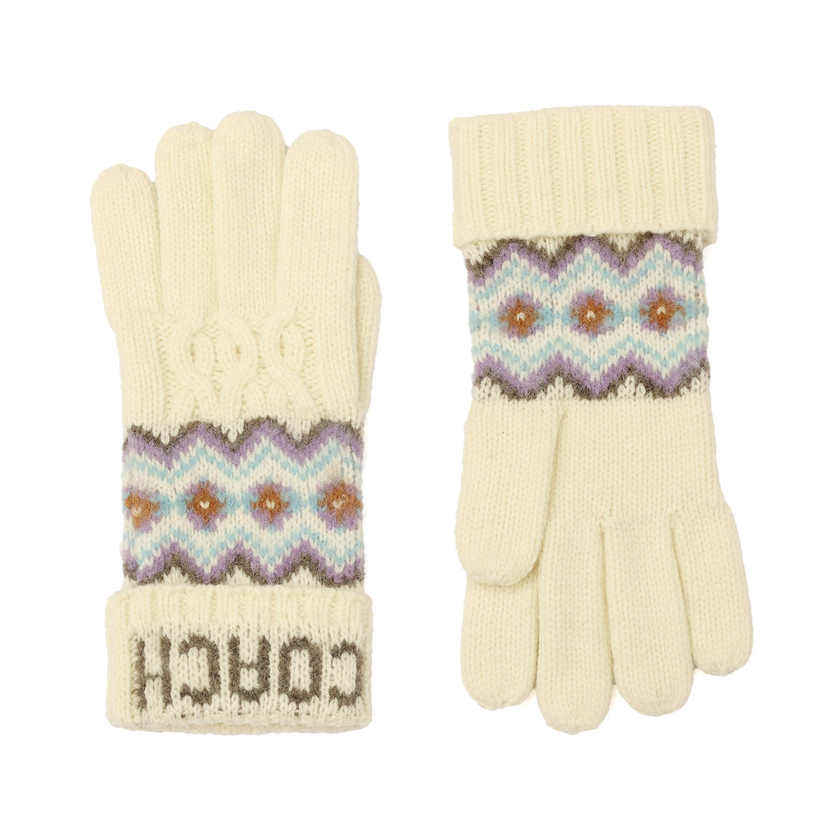 COACH Fair Isle Knit Gloves - Chalk Multi