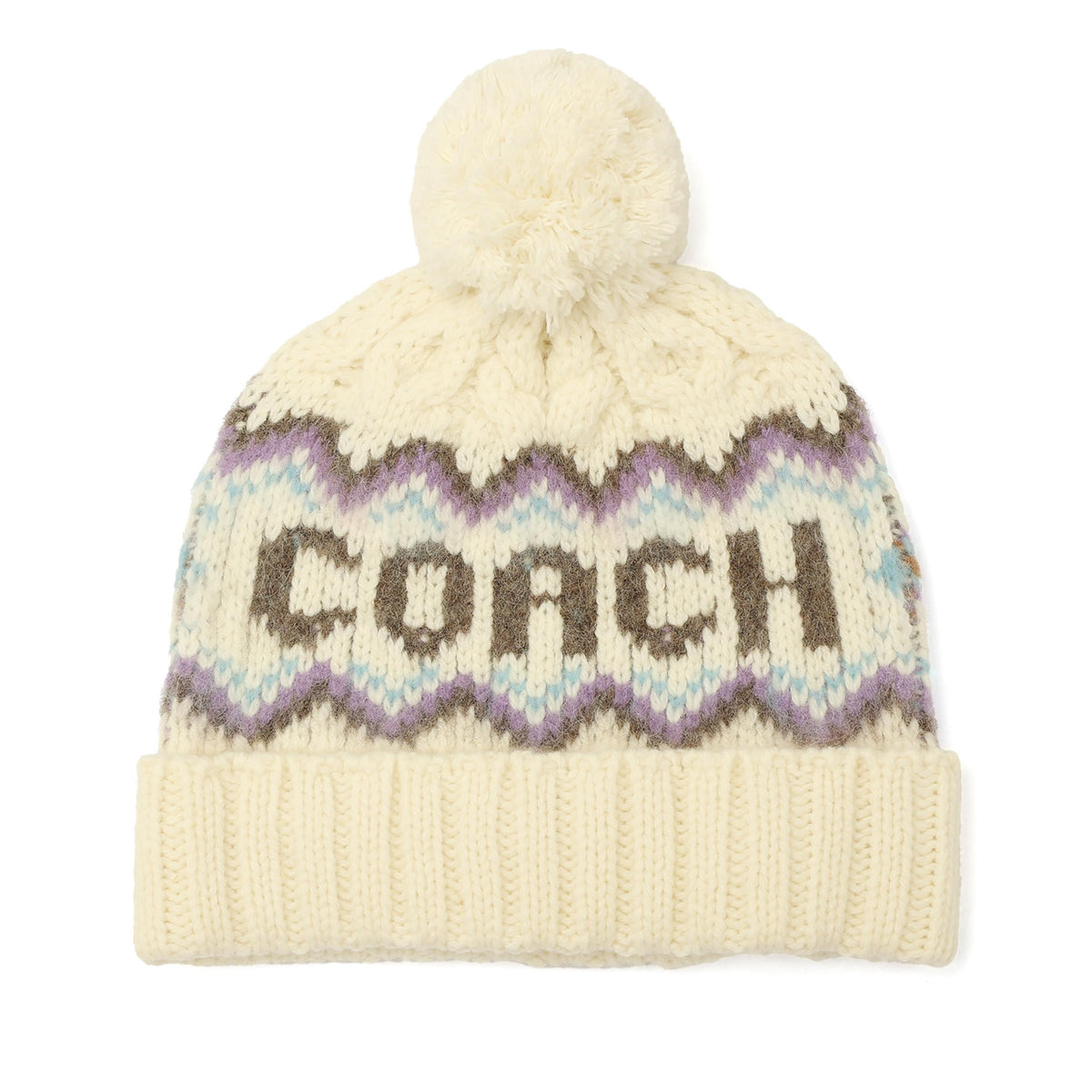 COACH Fair Isle Knit Beanie - Chalk Multi