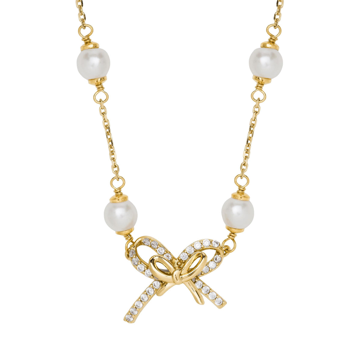 kate spade new york Girlie Pearlie Pearl Bow Scatter Necklace - Cream/Gold