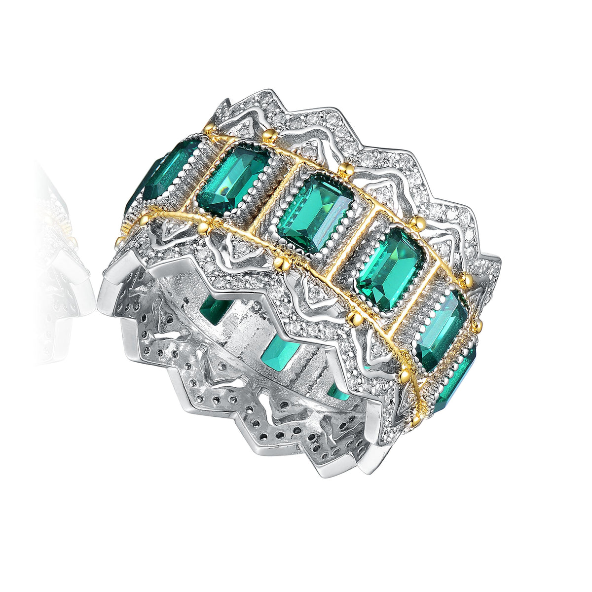 GENEVIVE CZ Rhodium Statement Radiant Green Ring Size 8