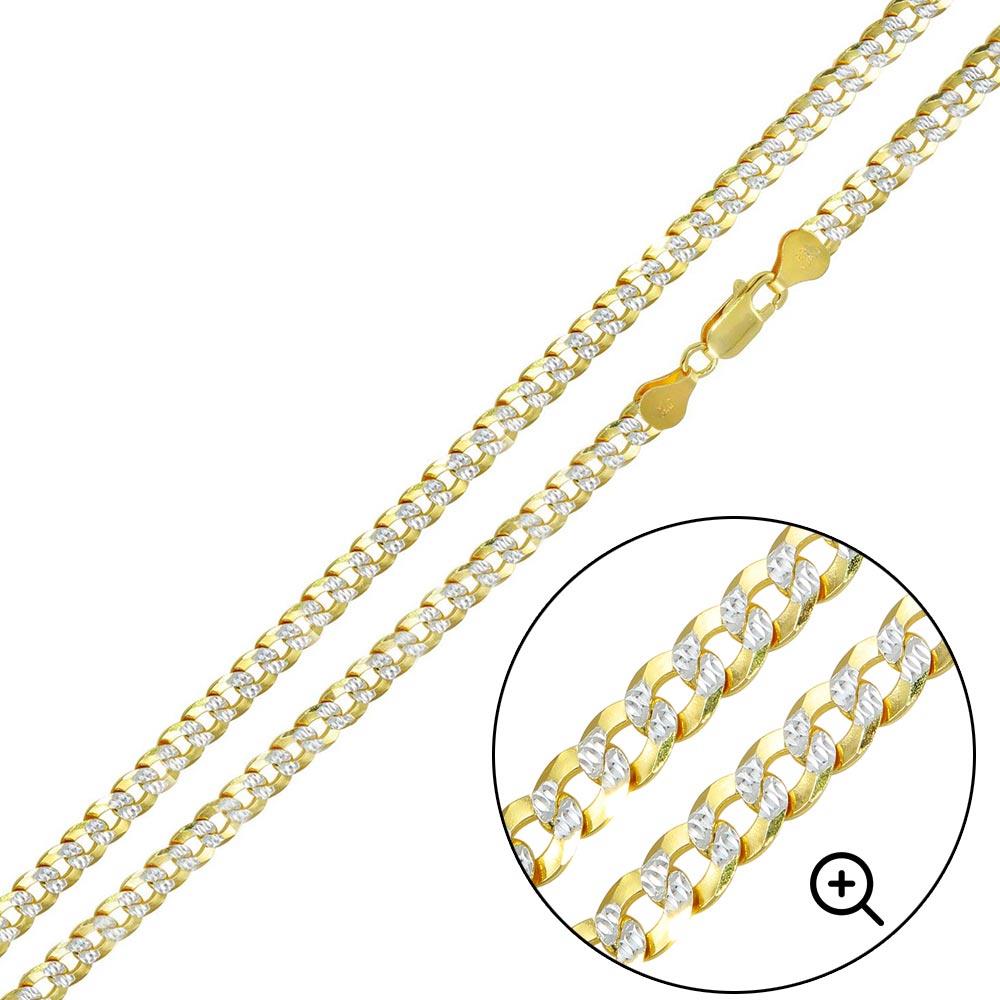 PARIKHS Men's 4.3MM Two Toned DC Curb Chain Gold Plating over 925 Sterling Silver - 24"