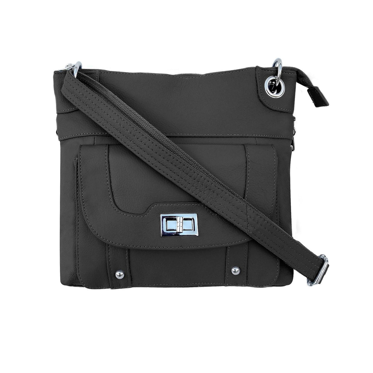 Roma Leathers Cowhide Leather Crossbody with Wired Strap Black