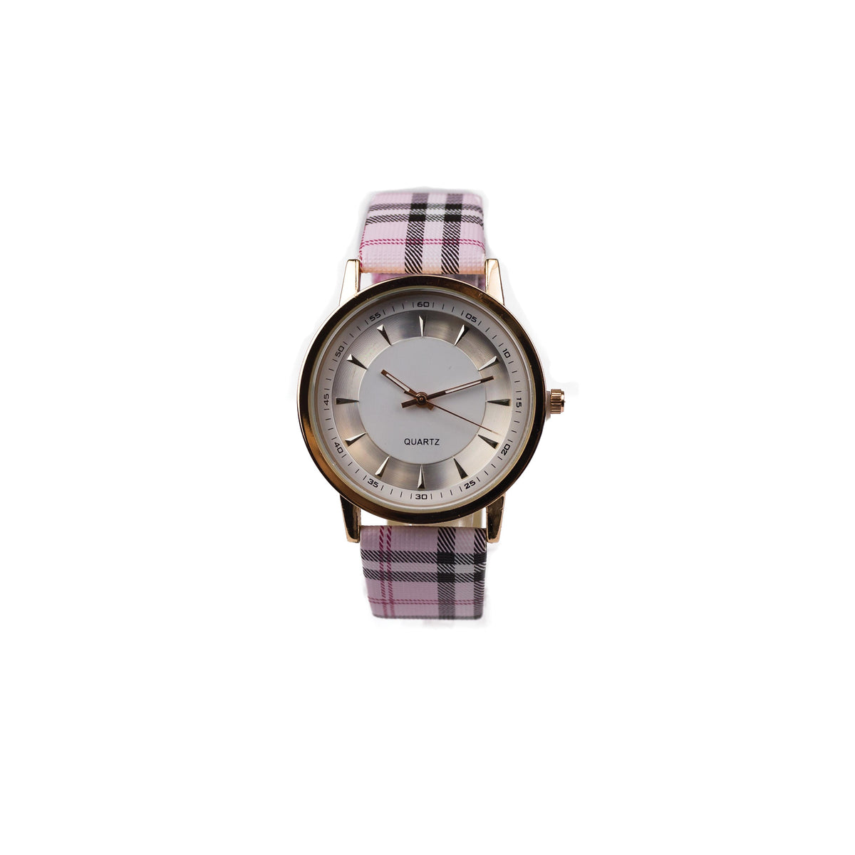 Completely Bella Ladies' Rose Gold Toned Quartz Watch with Tan Plaid Strap