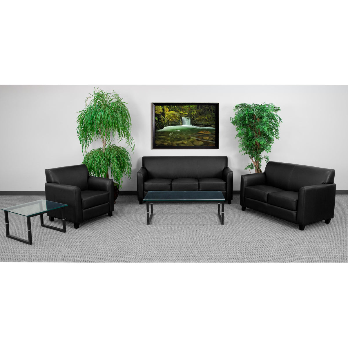 Flash Furniture Reception Set in Black with Clean Line Stitched Frame
