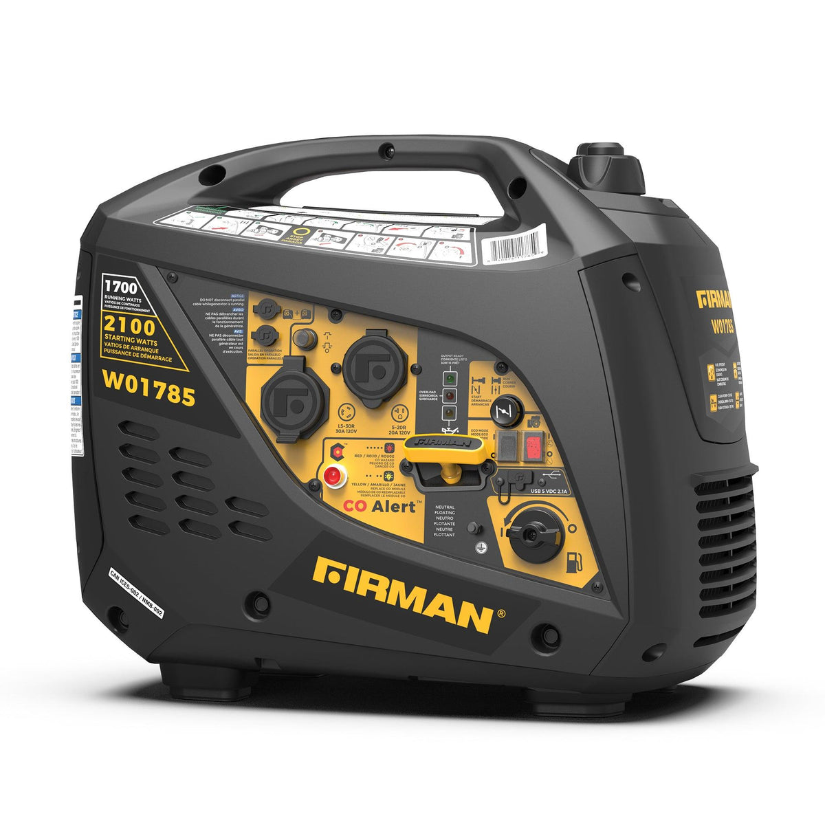 Firman 2100W Portable Gas Inverter Generator w/ Recoil Start & CO Alert