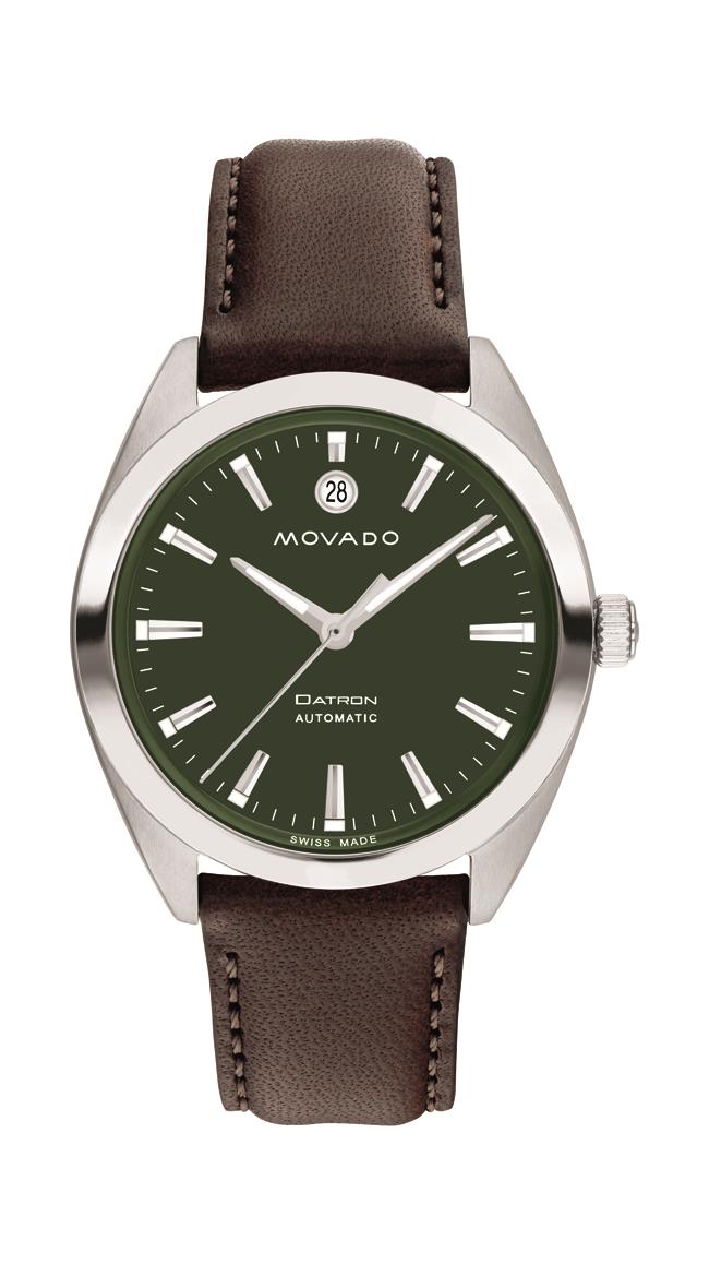 Movado Automatics Heritage Datron Automatic. Stainless Steel Case. Chocolate Leather Strap. Green dial
