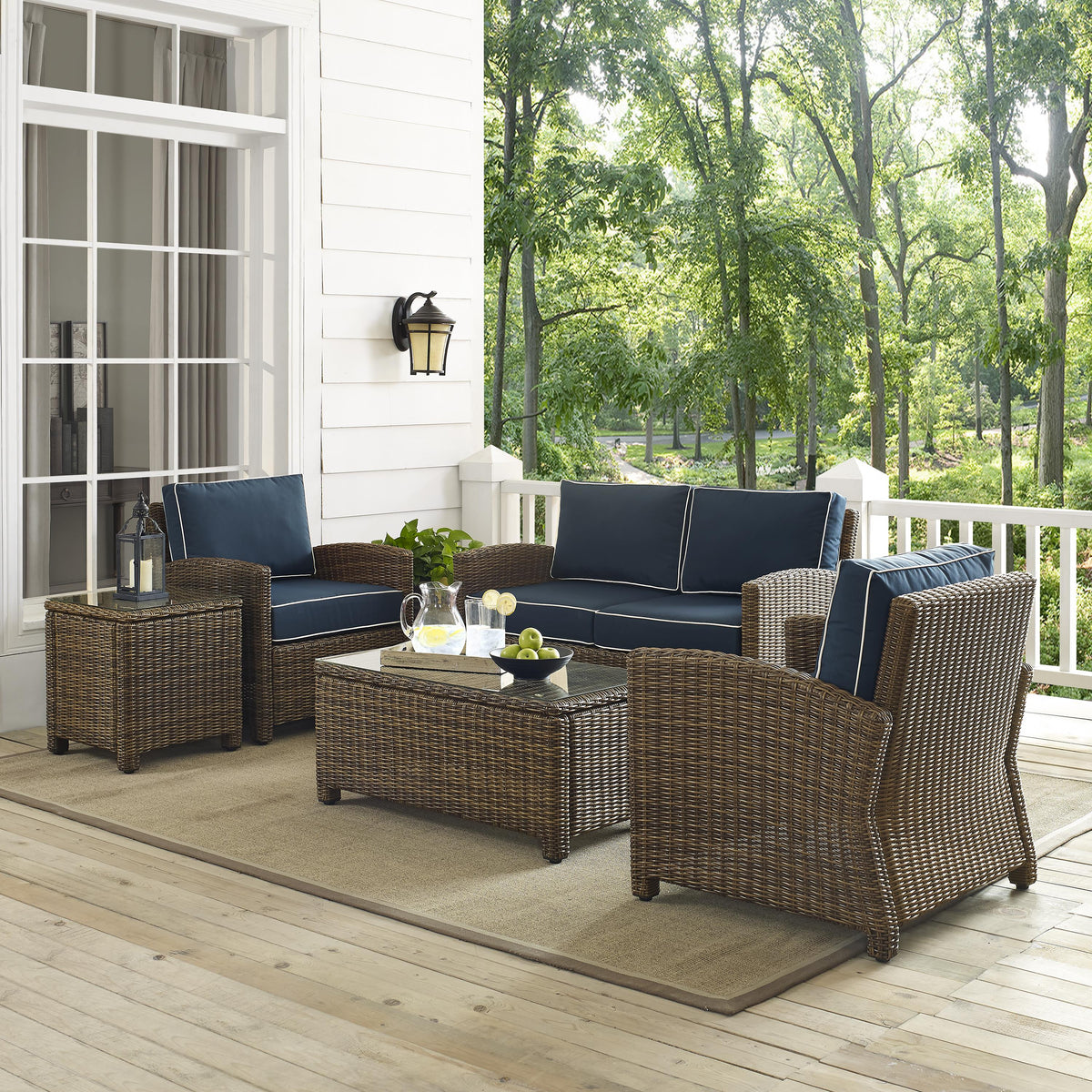 Crosley Outdoor Bradenton 5Pc Wicker Outdoor Loveseat Patio Furniture Set
