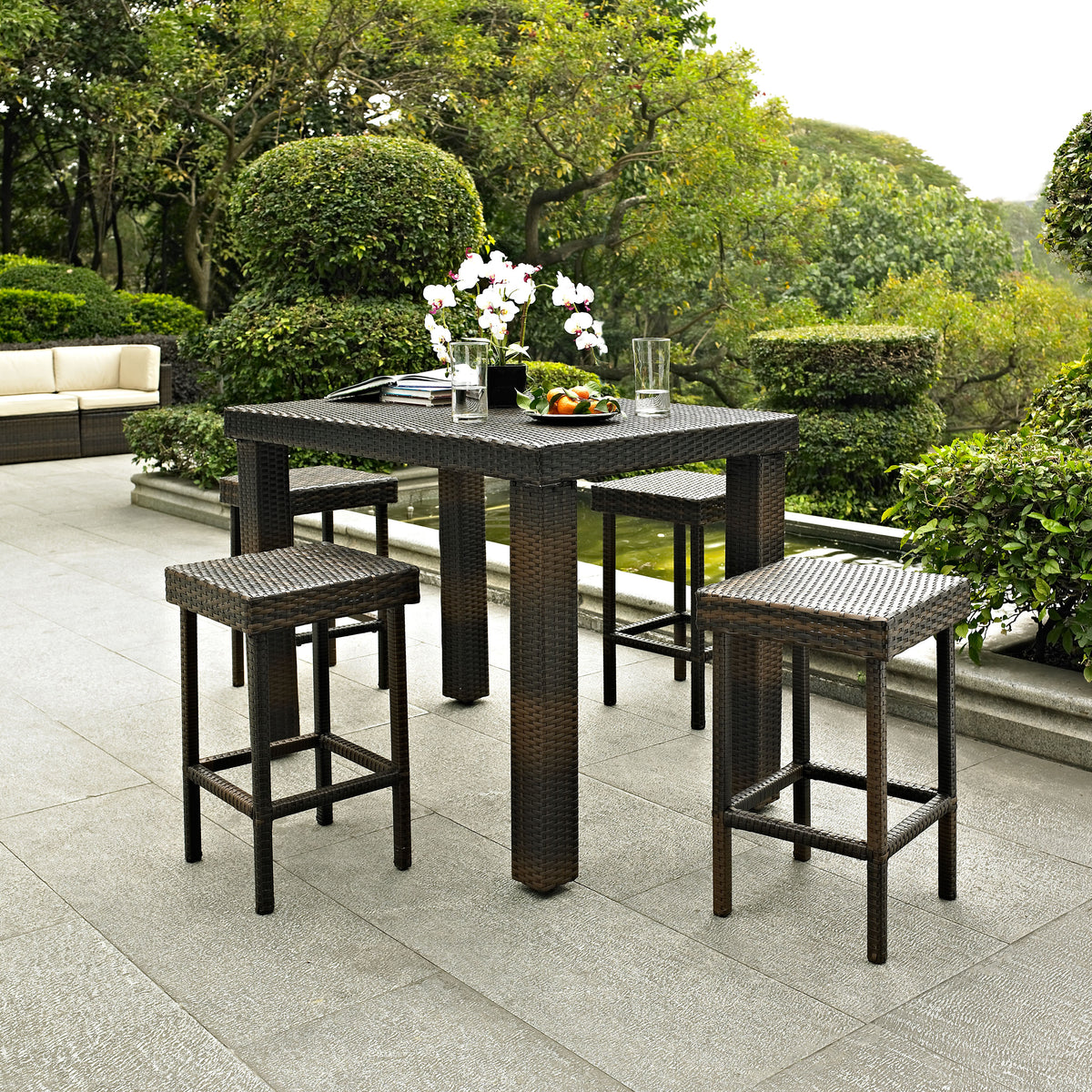 Crosley Outdoor Palm Harbor 5Pc Counter Height Wicker Outdoor Dining Set