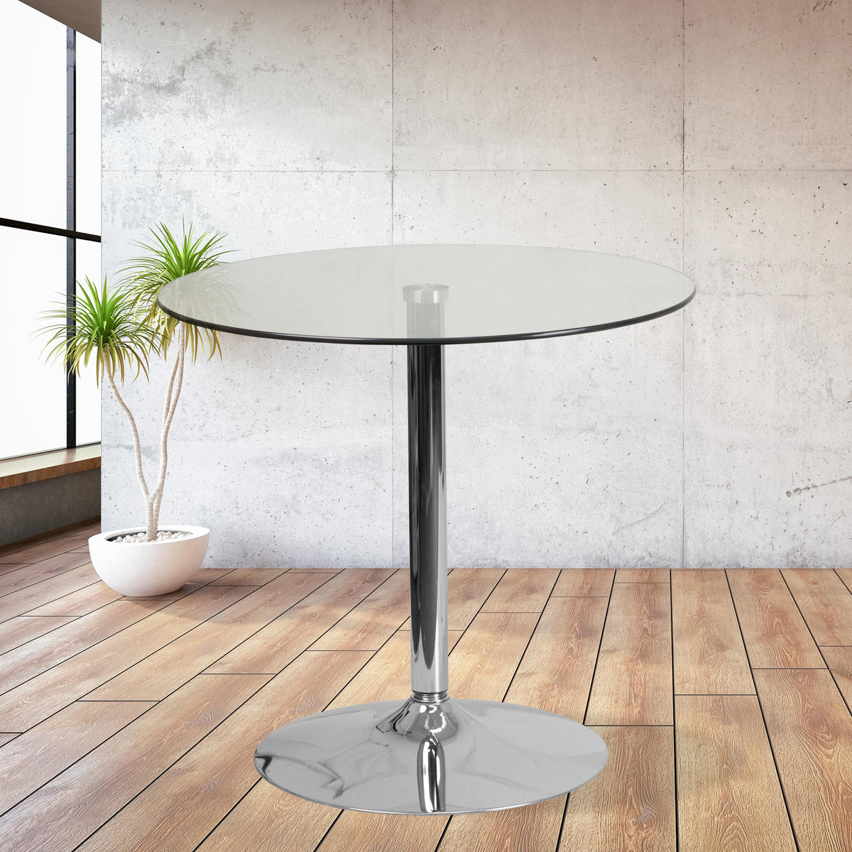Flash Furniture 31.5" Round Glass Table with 29"H Chrome Base - Pedestal Table