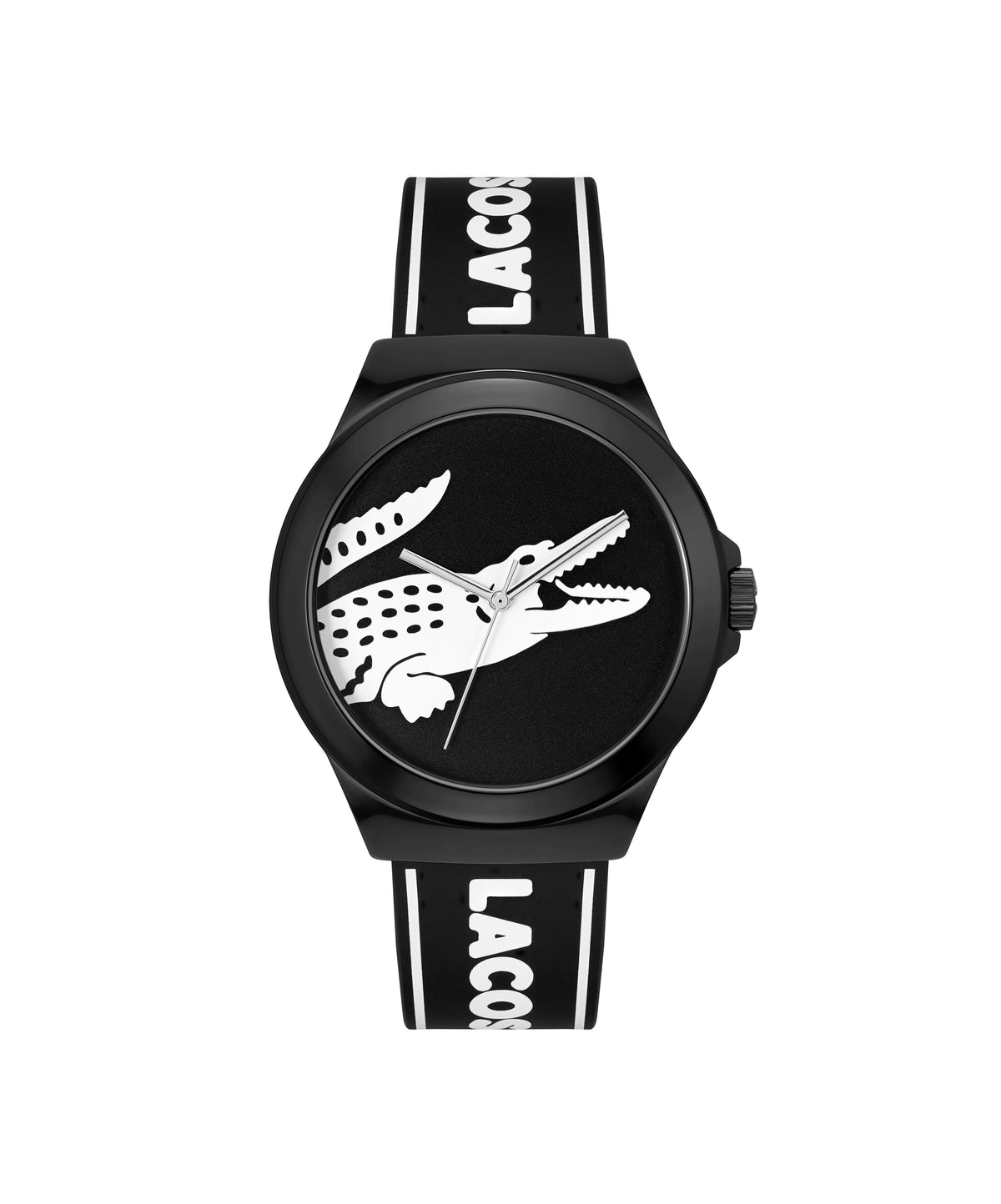 Lacoste Neo Croc Gents. Black TR90 Case. Black Dial. Black & White Silicone Strap.