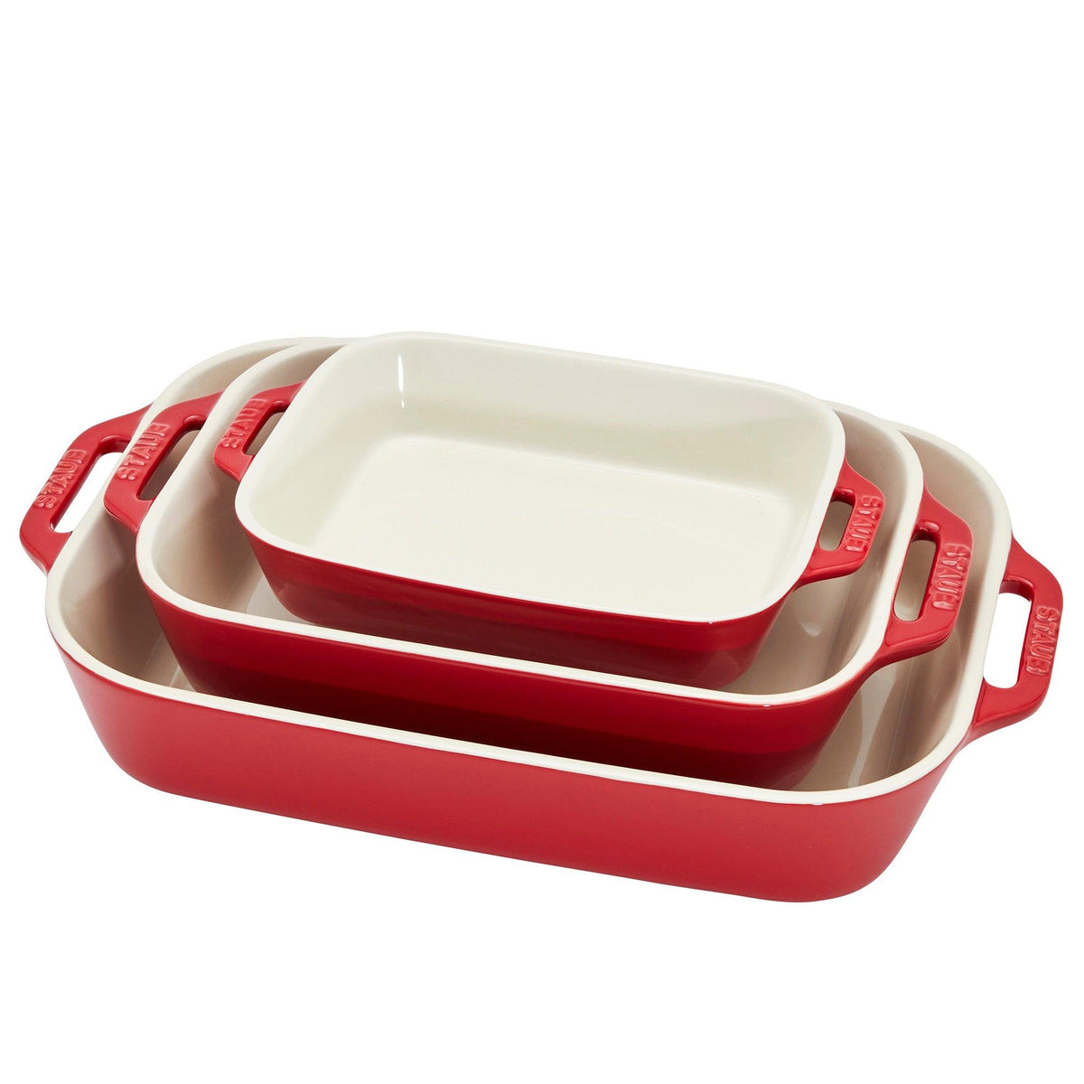 Staub 3pc Ceramic Rectangular Baking Dish Set Cherry