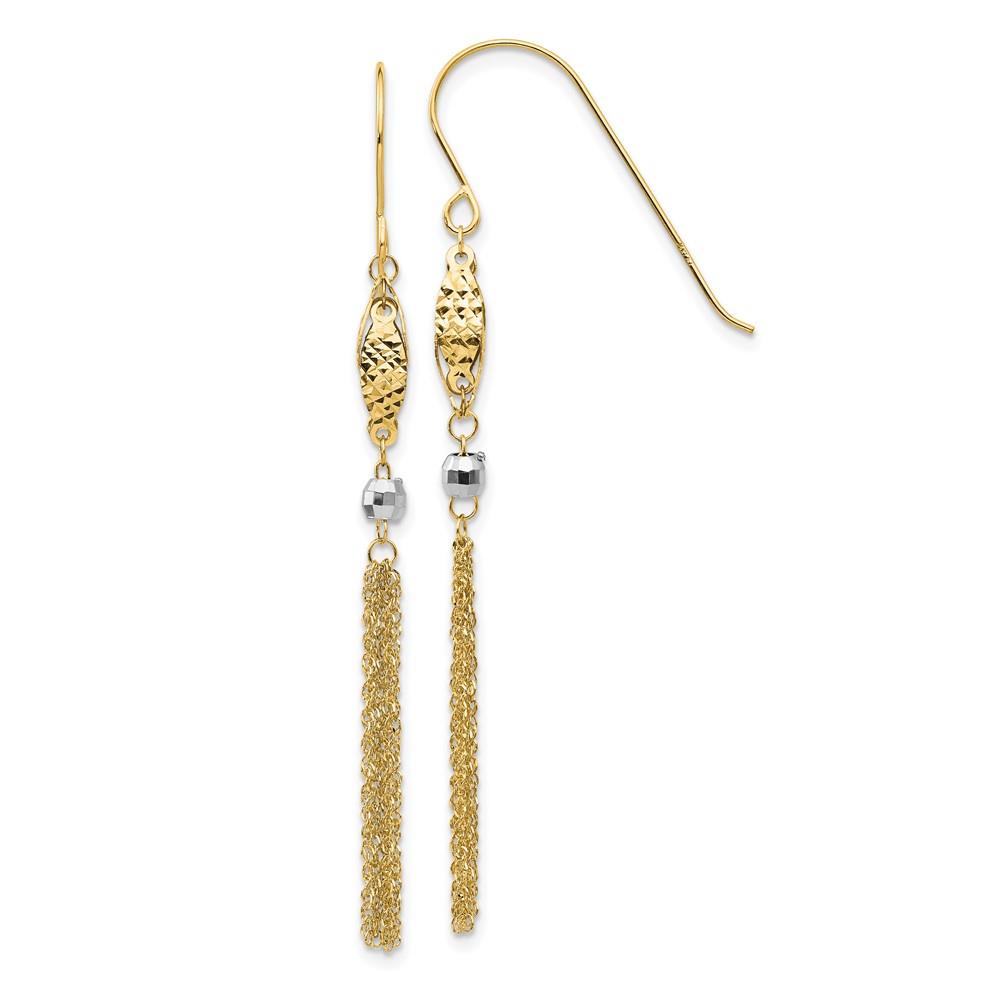 Distinctive 14k Two-tone Bead and Chain Dangle Earrings