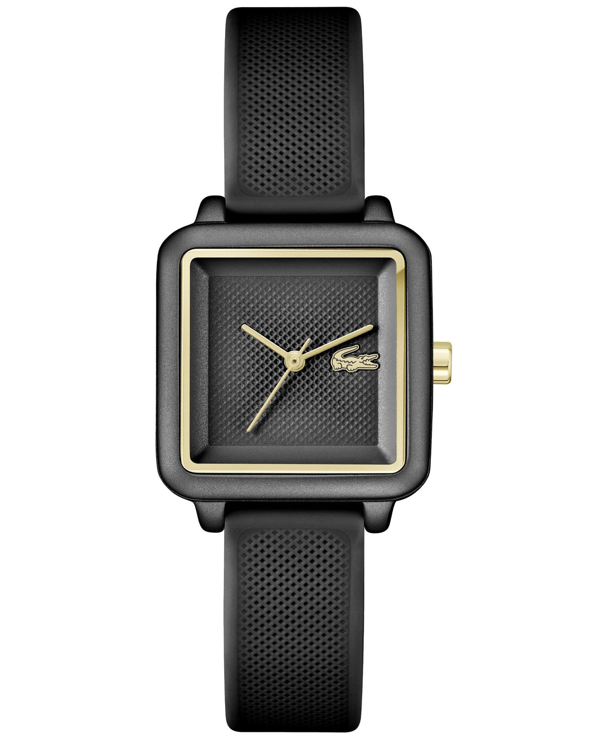 Lacoste L.12.12 Ladies. Black aluminum case. Black silicone strap. Black Dial.