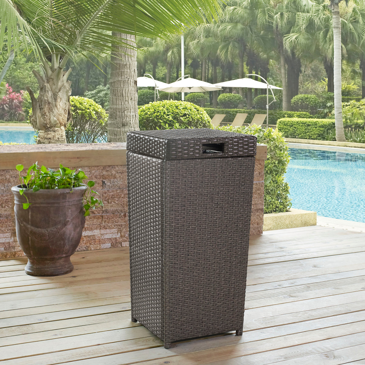 Crosley Outdoor Palm Harbor Wicker Outdoor Trash Can