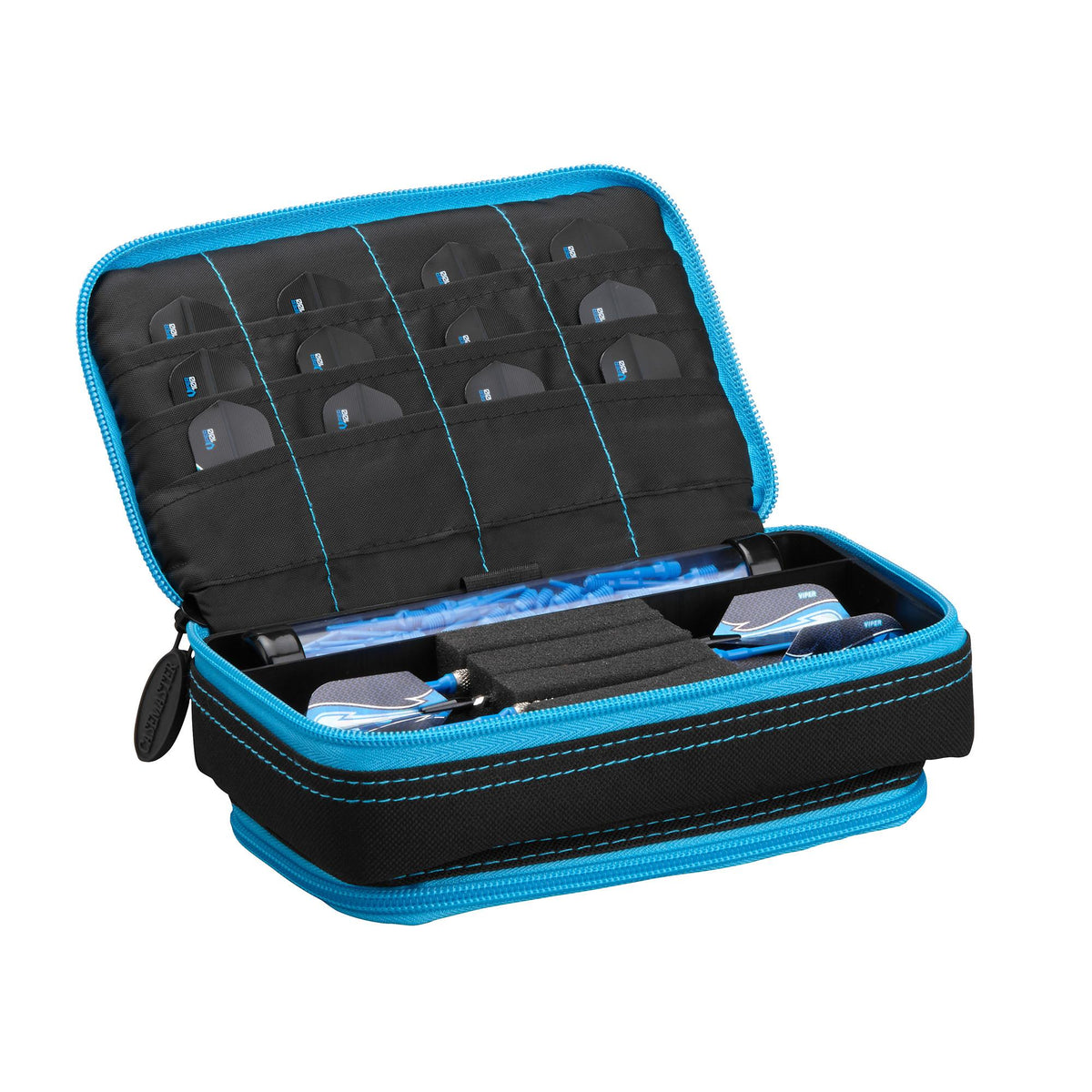 Casemaster Plazma Plus Dart Case Black with Blue Zipper and Phone Pocket