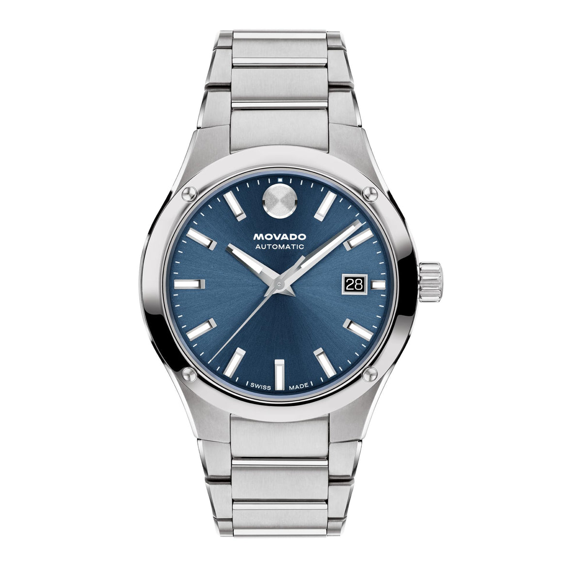 Movado Imperiale Automatic. Stainless Steel Case & Bracelet. Blue Dial