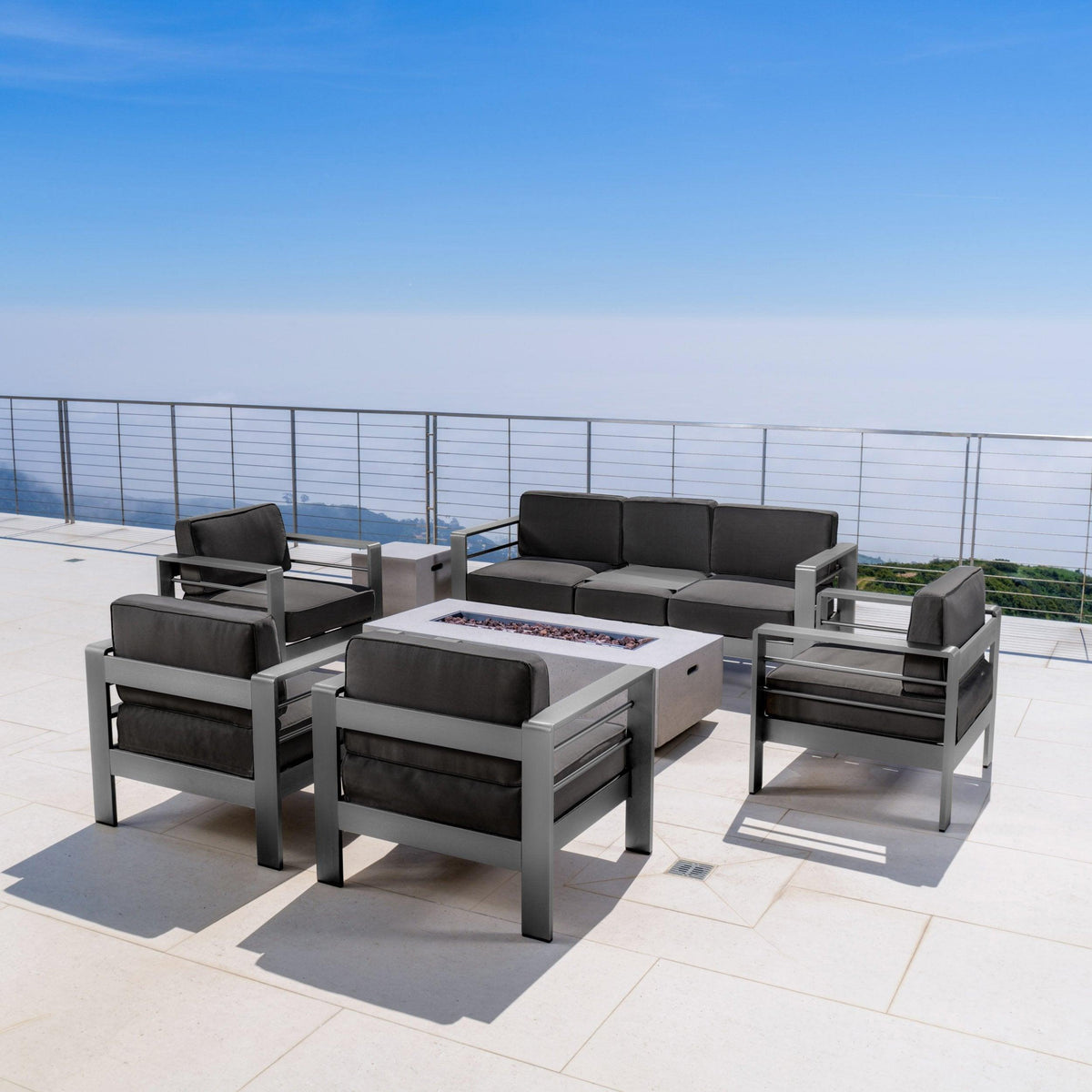 Stark Home Cape Coral Outdoor 7Pc Sofa Chat Set W/ Fire Table