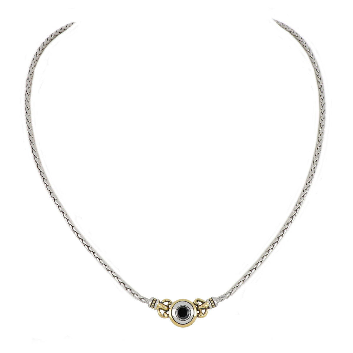 John Medeiros Beijos 6mm Single Stone Necklace, Black CZ. 16" L. Center Motif 1"Wx7/16"H