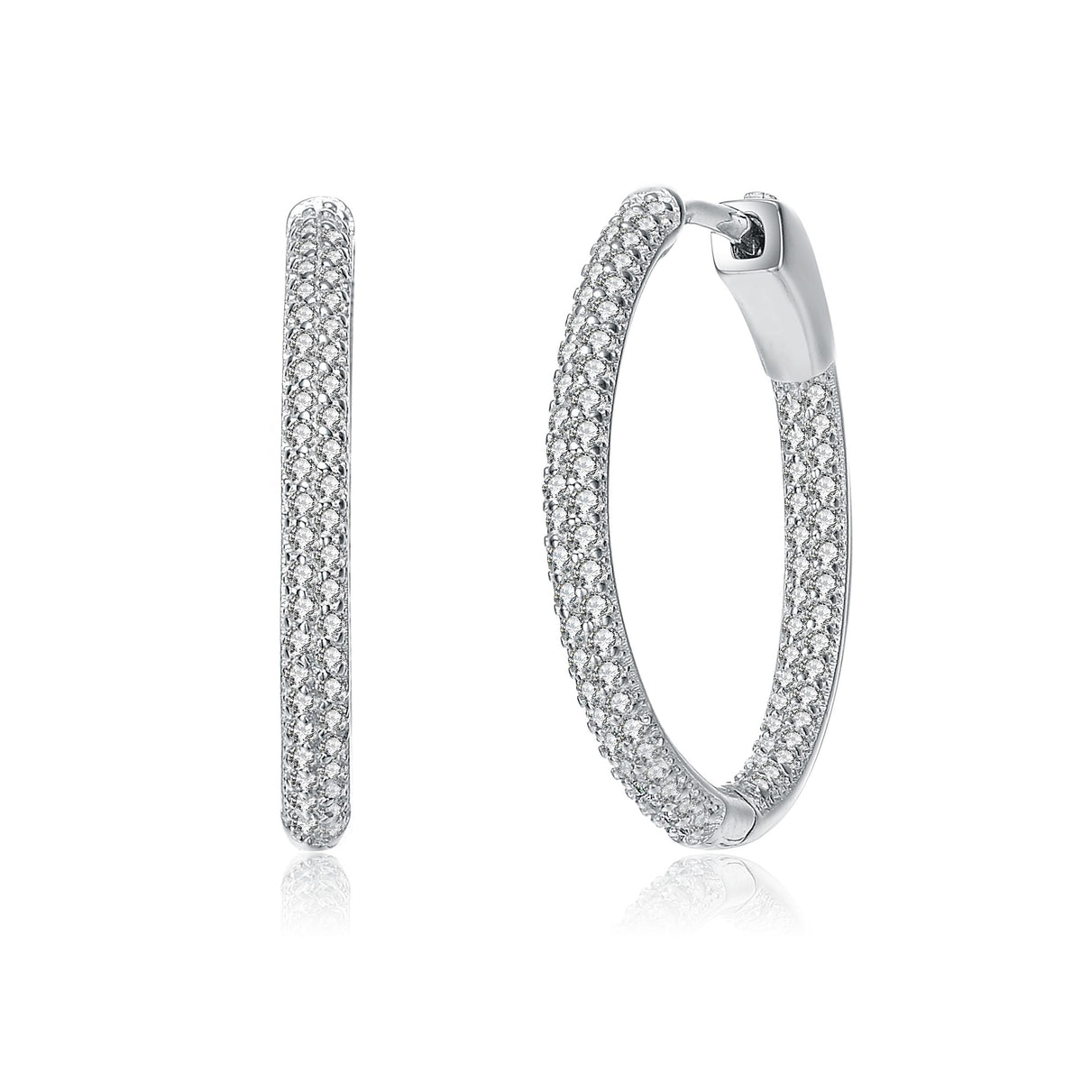 GENEVIVE Encrusted Thin CZ Hoop Earrings Size 0.98