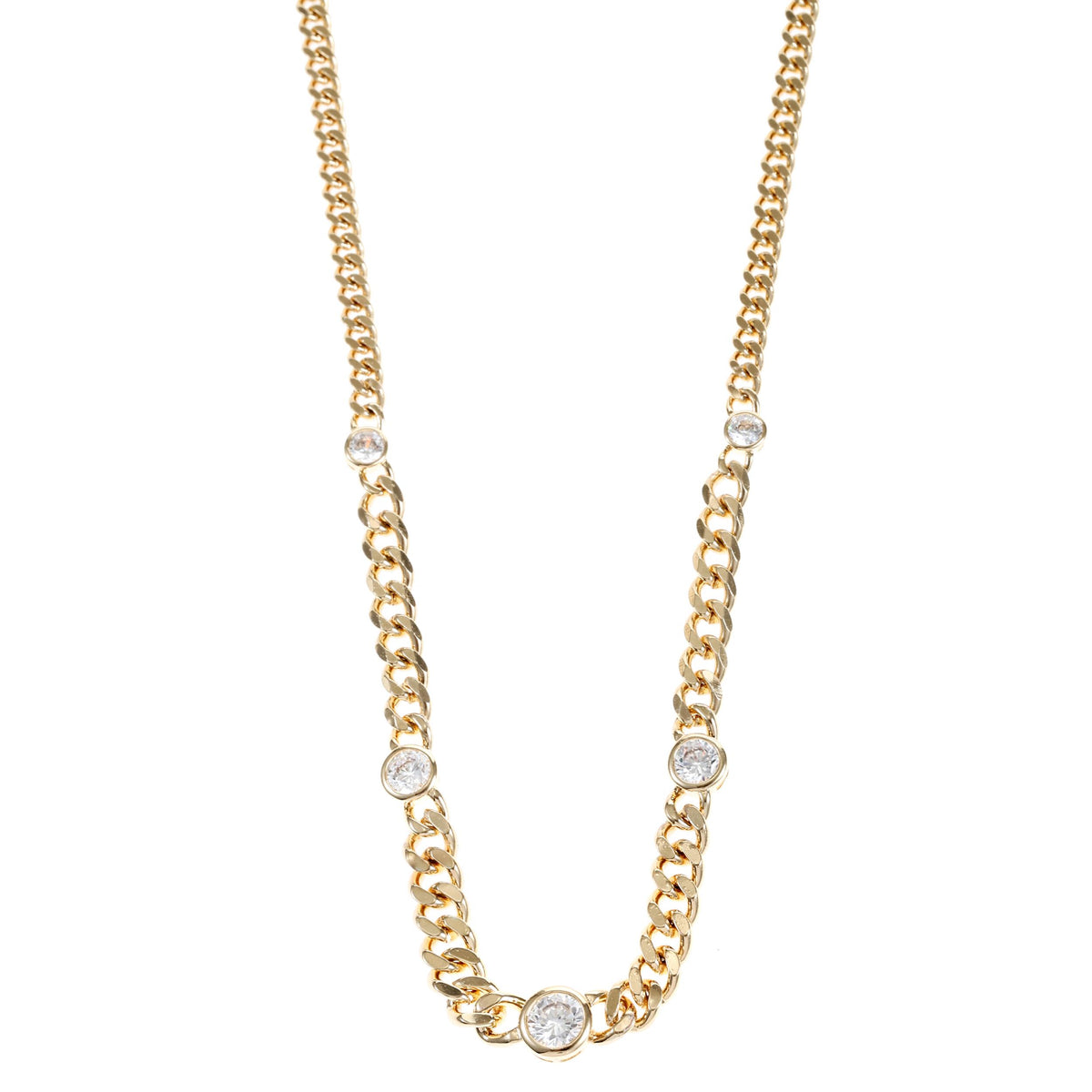 Joyful Sentiments Curb Chain Graduated Pendant with 5 Cubic Zirconia Stones - Goldtone