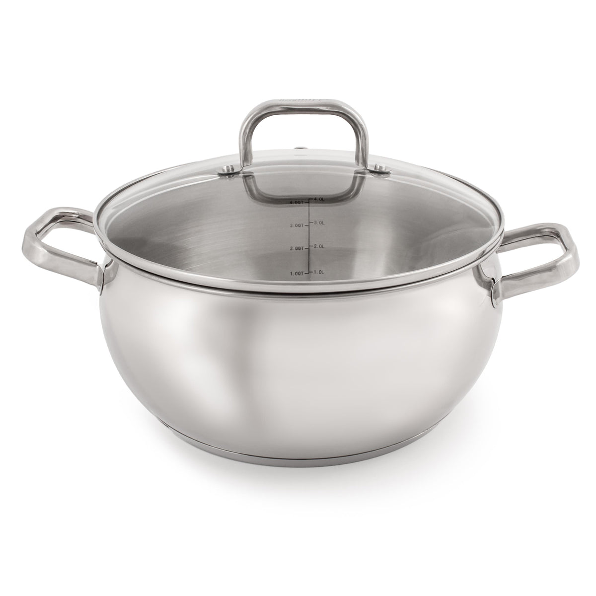 BergHOFF Belly Shape 18/10 Stainless Steel 9.5" Stock Pot with Glass Lid, 5.5qt.