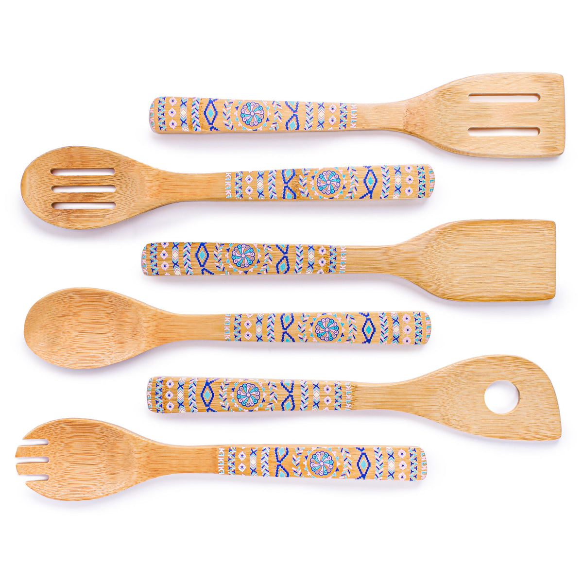 BergHOFF Patterned Bamboo 6Pc Utensil Set, Blue