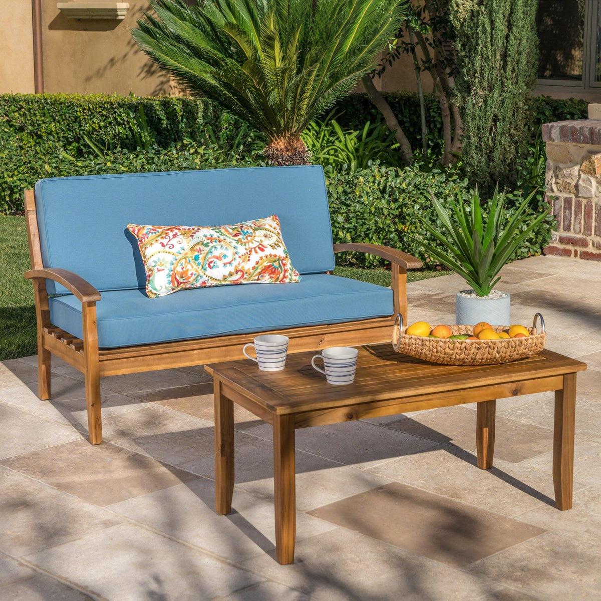 Stark Home Peyton Outdoor Acacia Wood Loveseat + Table Set