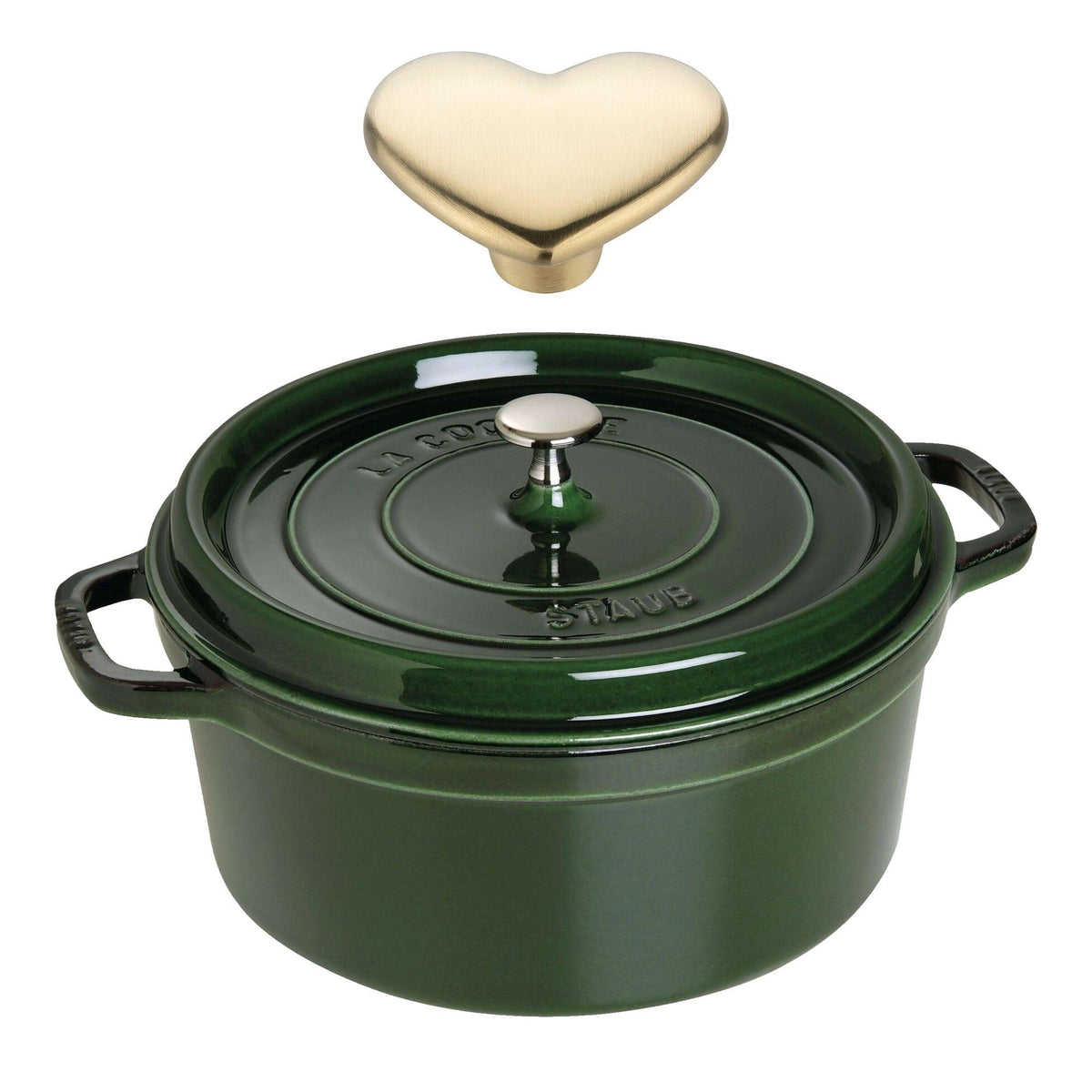 Staub 7qt Cast Iron Round Dutch Oven w/ Heart Knob Basil