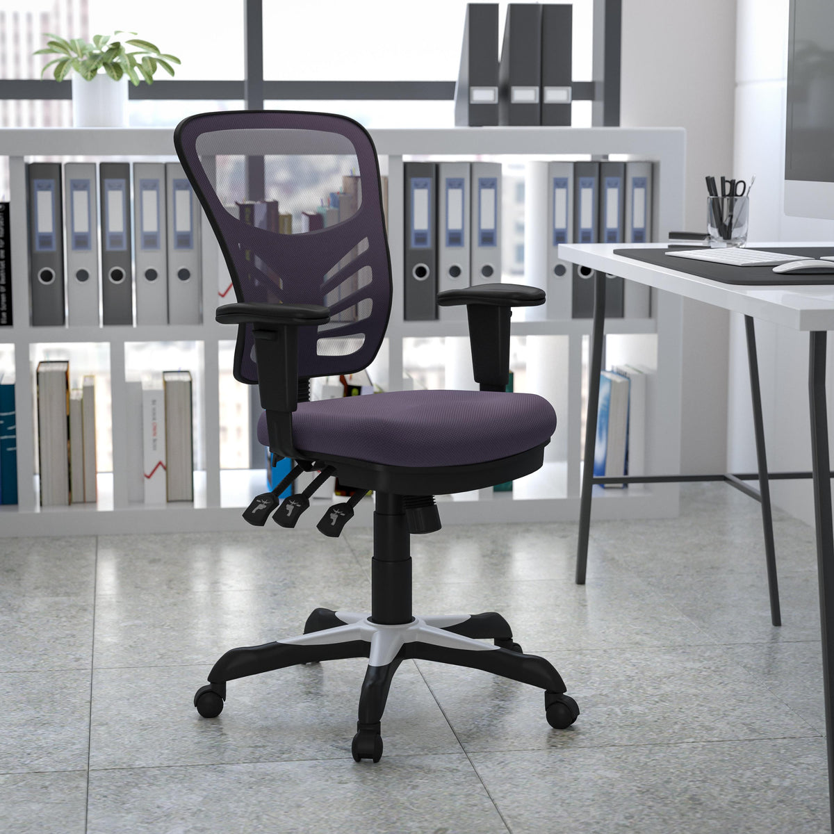 Flash Furniture Mid-Back Dk Gray Mesh Multifunction Ergonomic Office Chair with Adjustable Arms