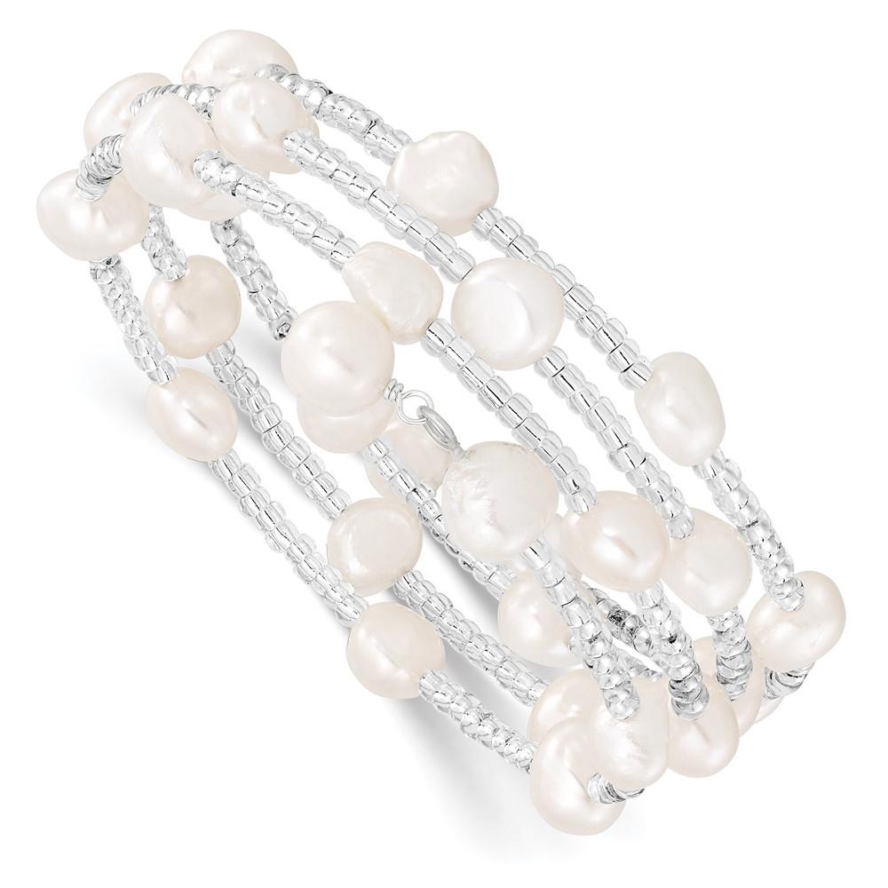 Distinctive 7-8mm White Baroque Freshwater Cultured Pearl and Glass Beaded Wrap Bracelet