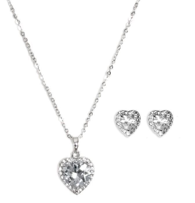 DKD CZ Heart Pendant and matching CZ Heart Earring Set