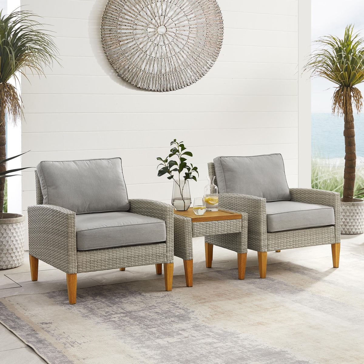 Crosley Outdoor Capella 3Pc Wicker Outdoor Chair Set