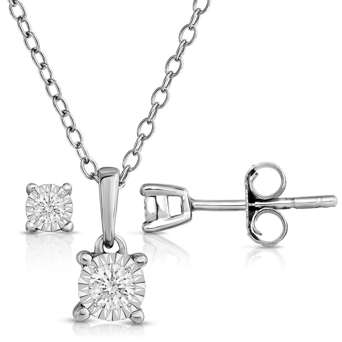 Jilco Inc Diamond Solitaire Earrings and Necklace set