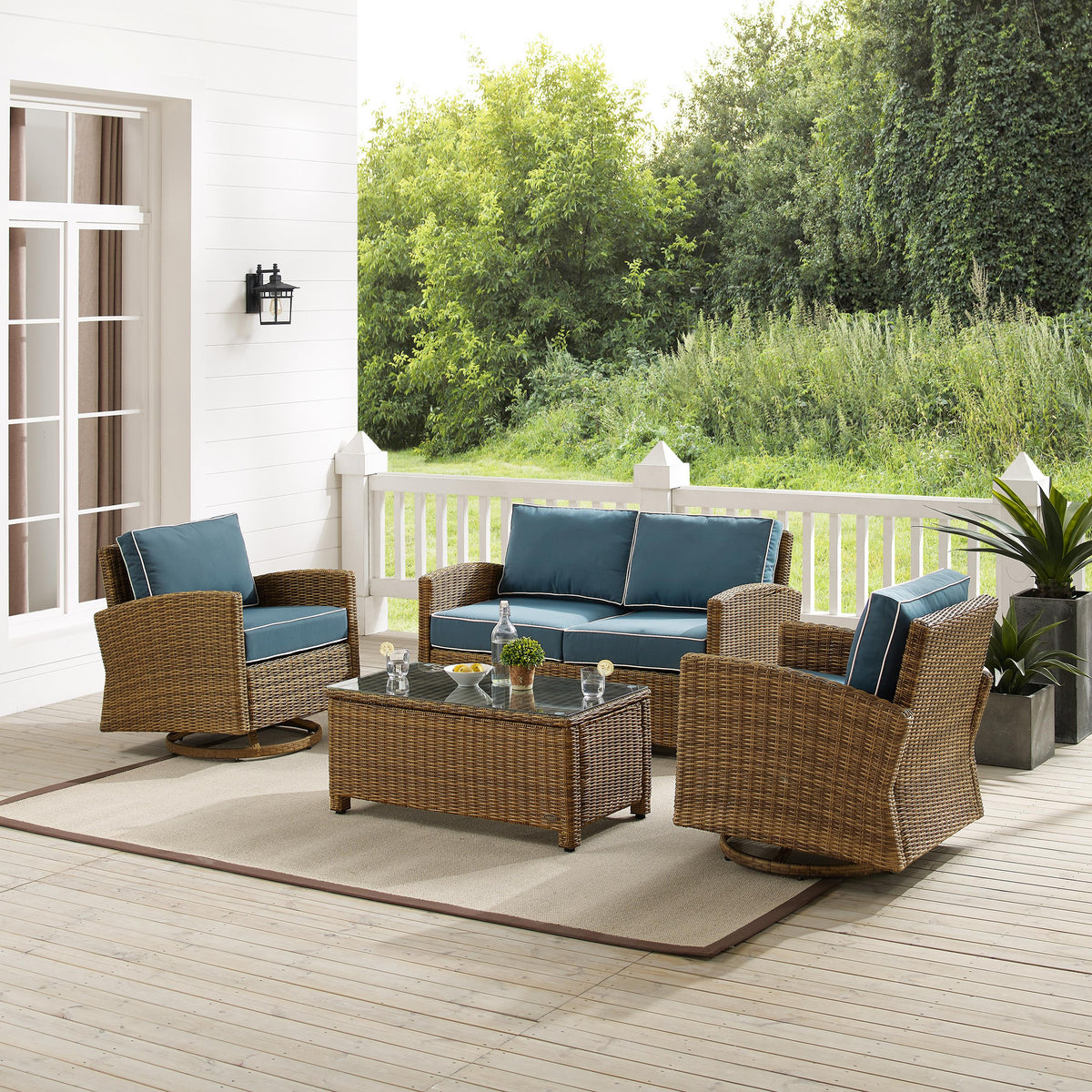 Crosley Outdoor Bradenton 4Pc Wicker Outdoor Loveseat And Swivel Rocker Set