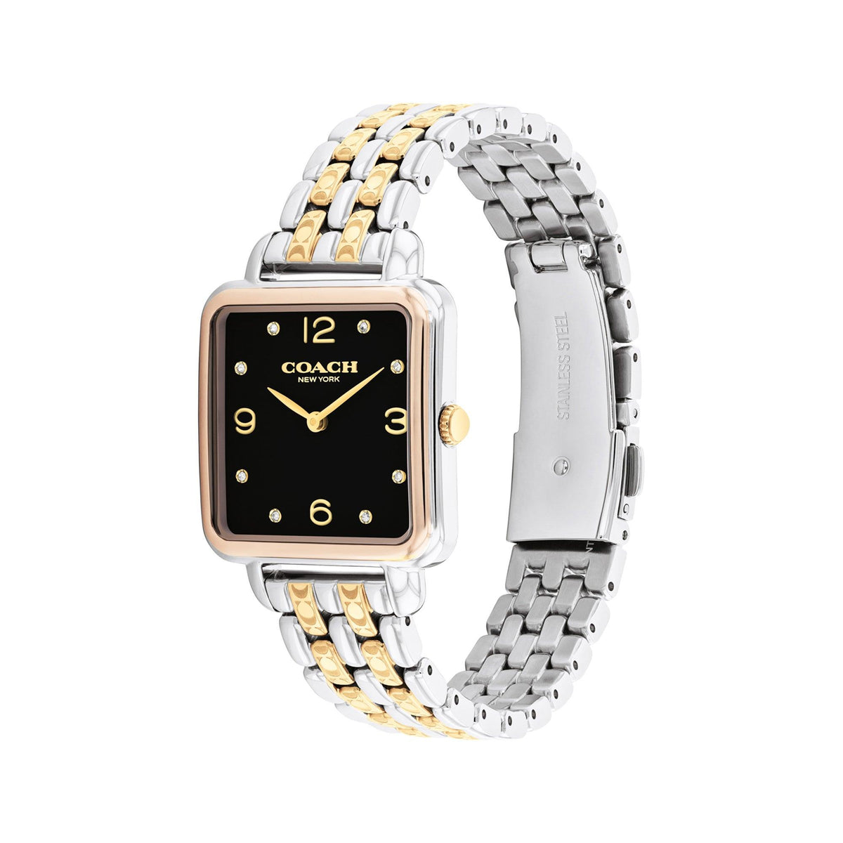Coach Ladies Cass Square 2-Tone Stainless Steel Watch Black Dial