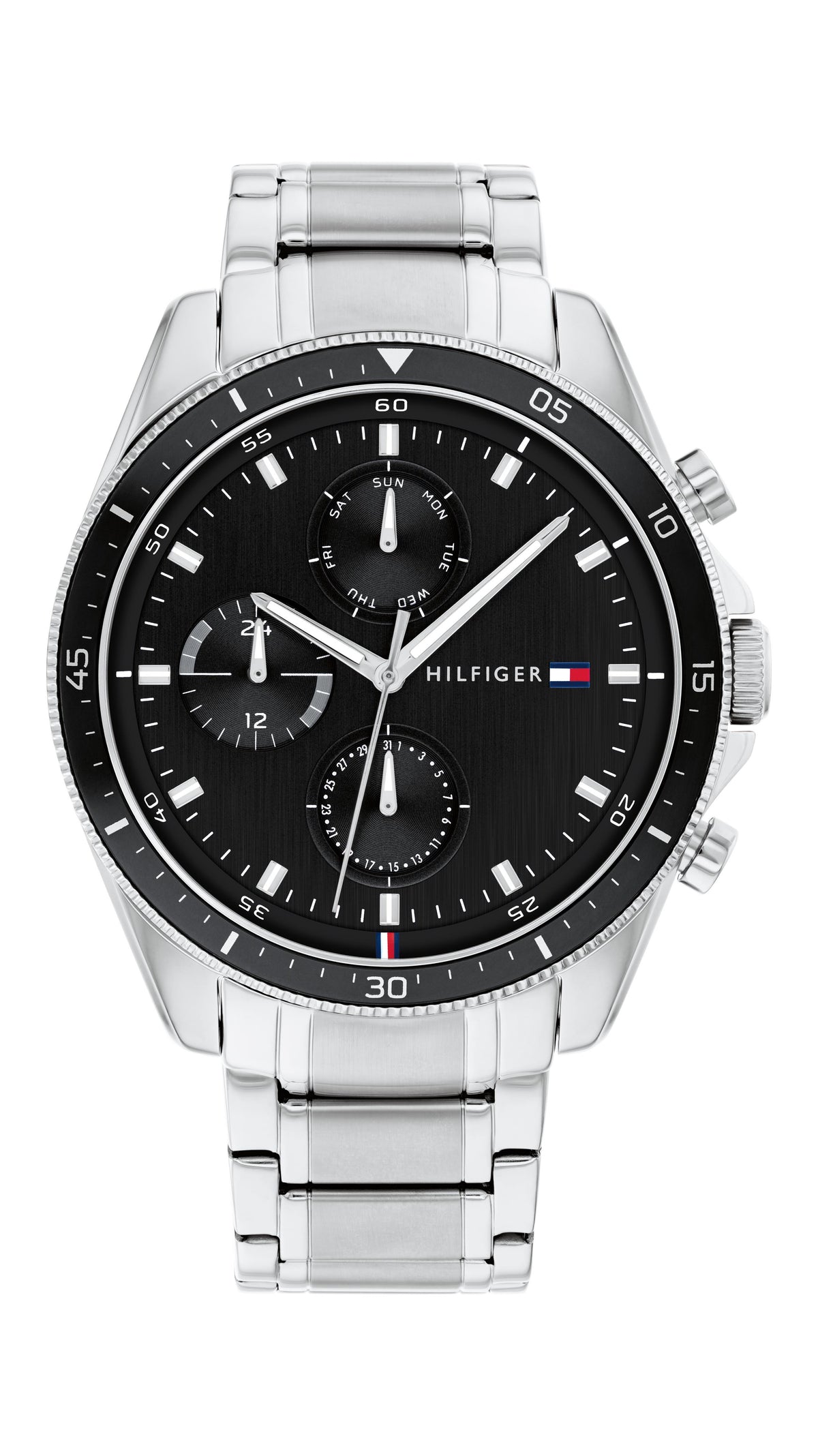 Tommy Hilfiger Gents. Stainless Steel Case & Bracelet. Black Multi-Eye dial