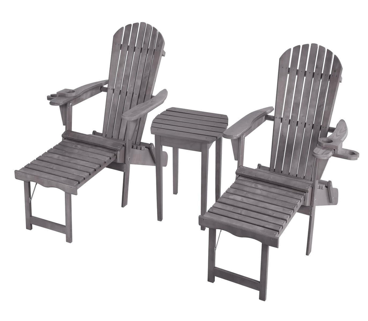 Oceanic Adirondack Chaise Lounge w/Ottoman & Beverage Holder, Set of 2 & End Table - Dark Gray