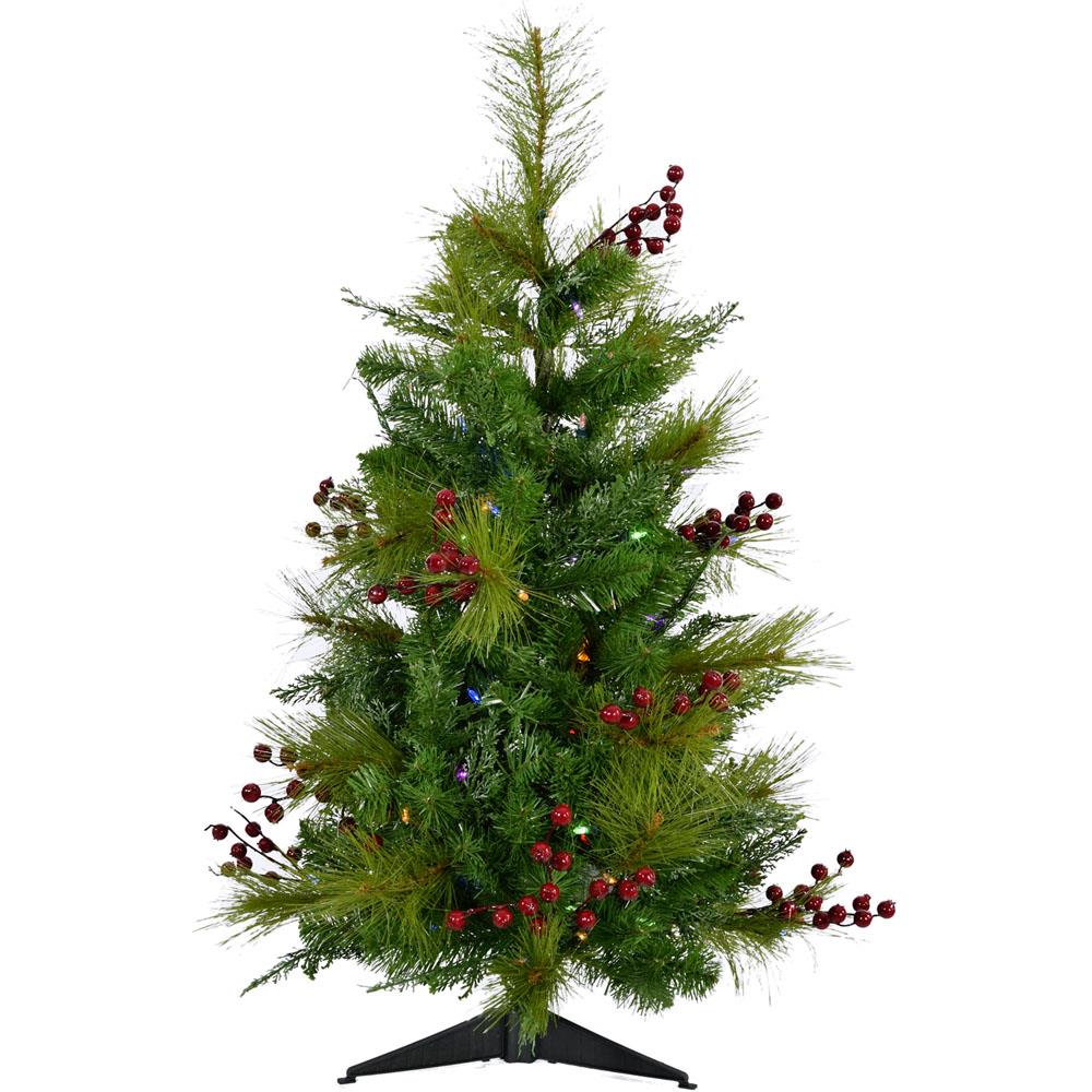 Fraser Hill 4-Ft. Newberry Pine Artificial Tree with Multi-Colored LED String Lights