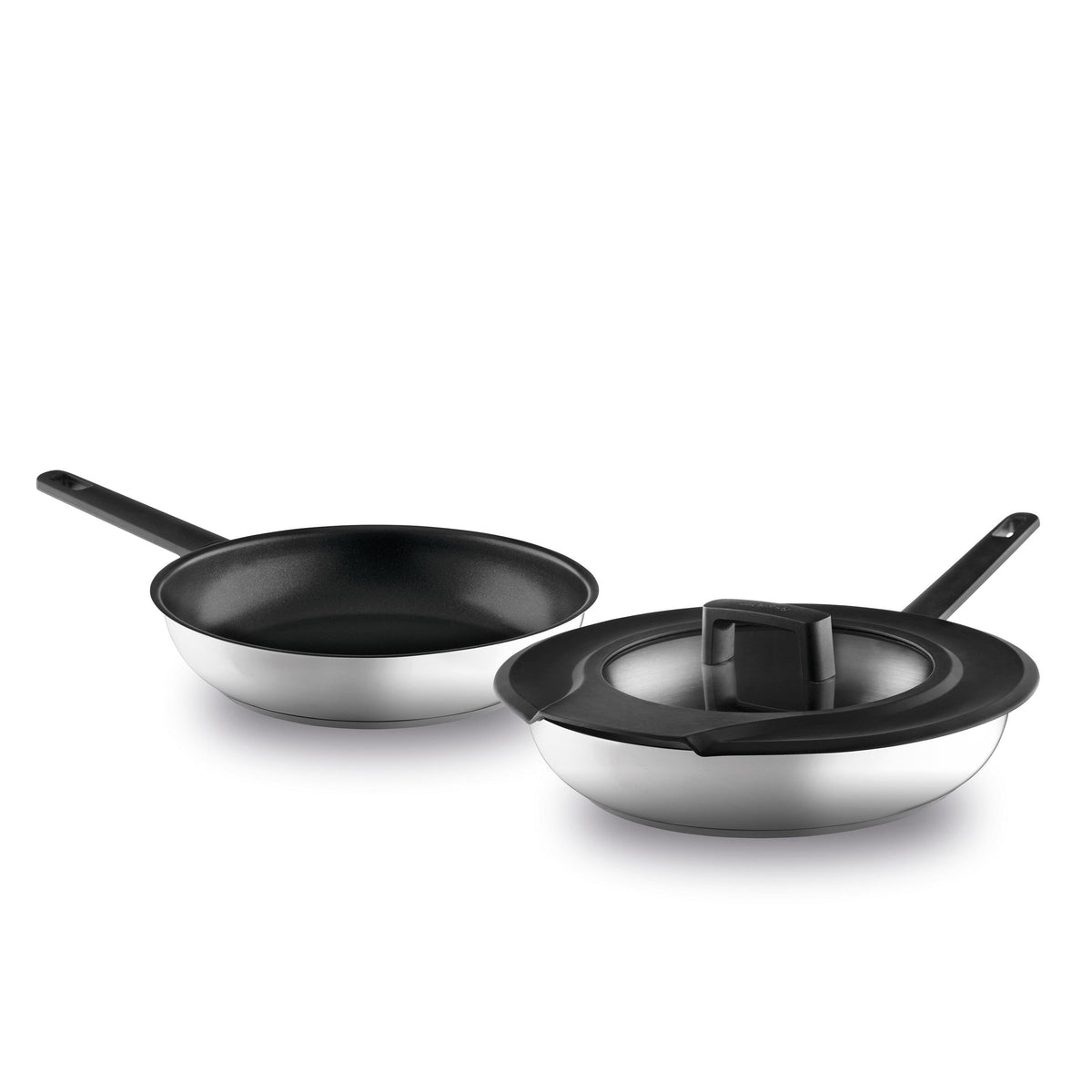 BergHOFF GEM 3Pc Downdraft 18/10 Stainless Steel Fry Pan Set, Black Handles