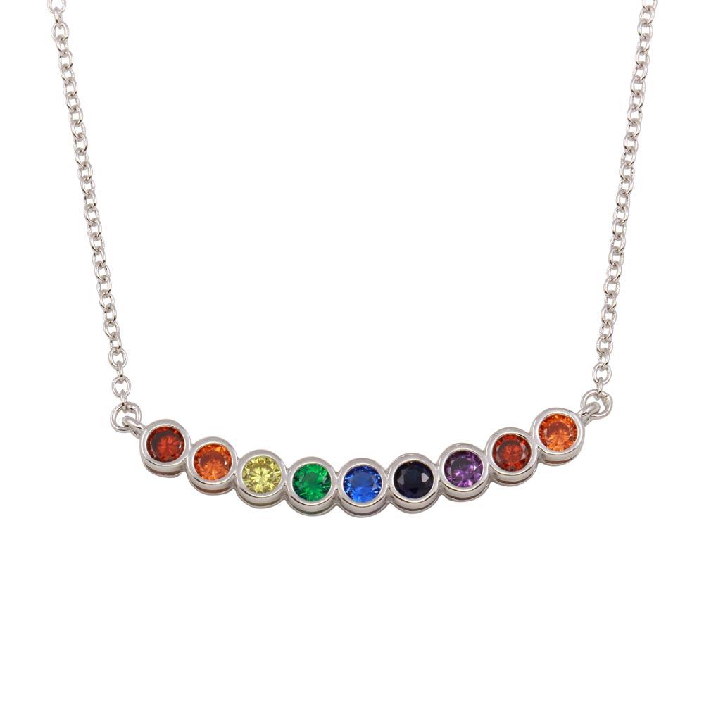 PARIKHS Rhodium Plated Rainbow CZ Pendant Necklace in 925 Sterling Silver