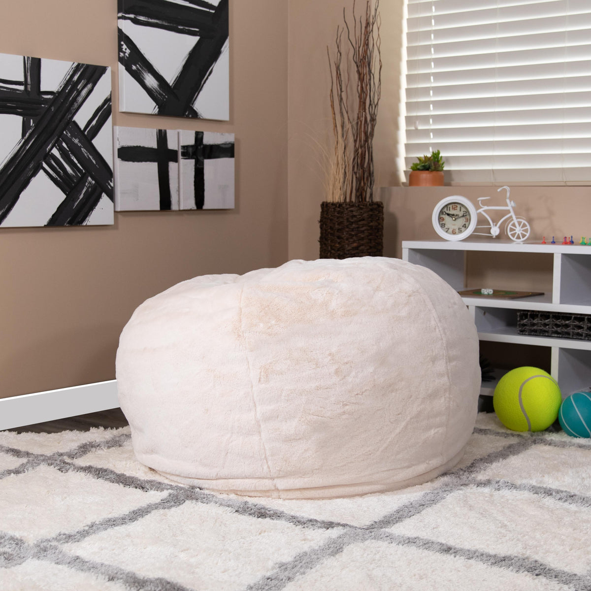 Flash Furniture Oversized White Furry Refillable Bean Bag Chair for All Ages
