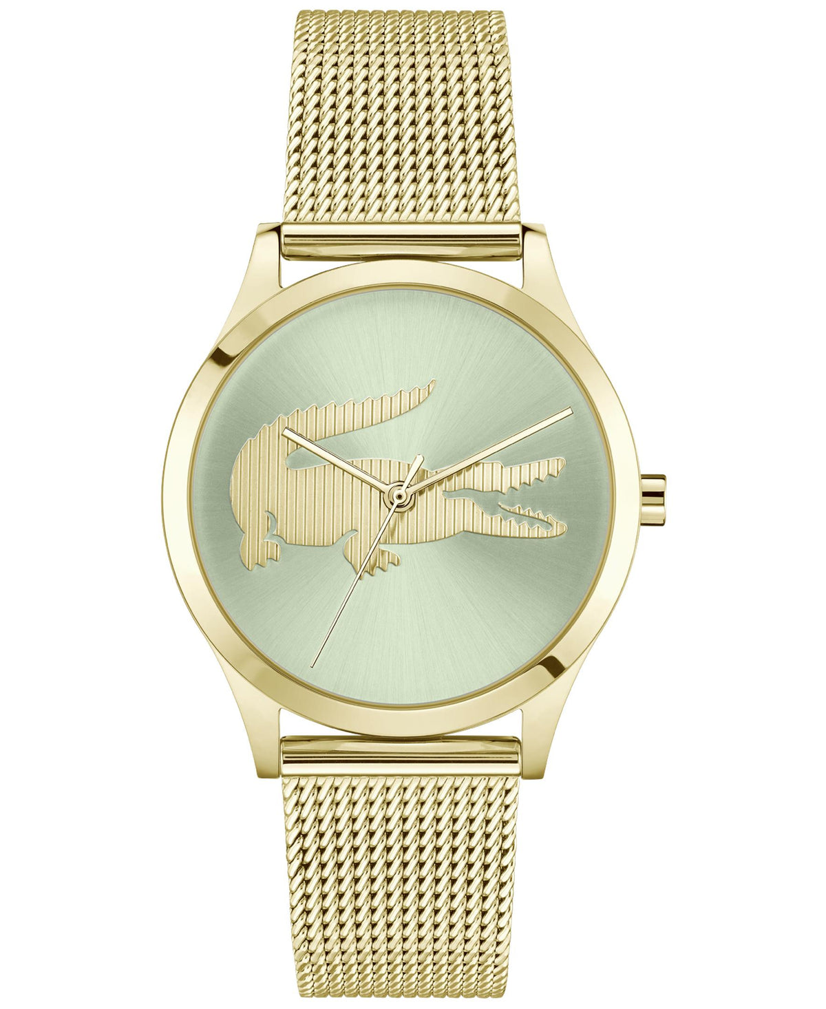 Lacoste Crocodelle Ladies Yellow Gold IP Case and Mesh Bracelet. Green Dial.
