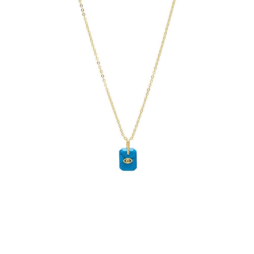 Adina Eden Turquoise Evil Eye Dog Tag Necklace