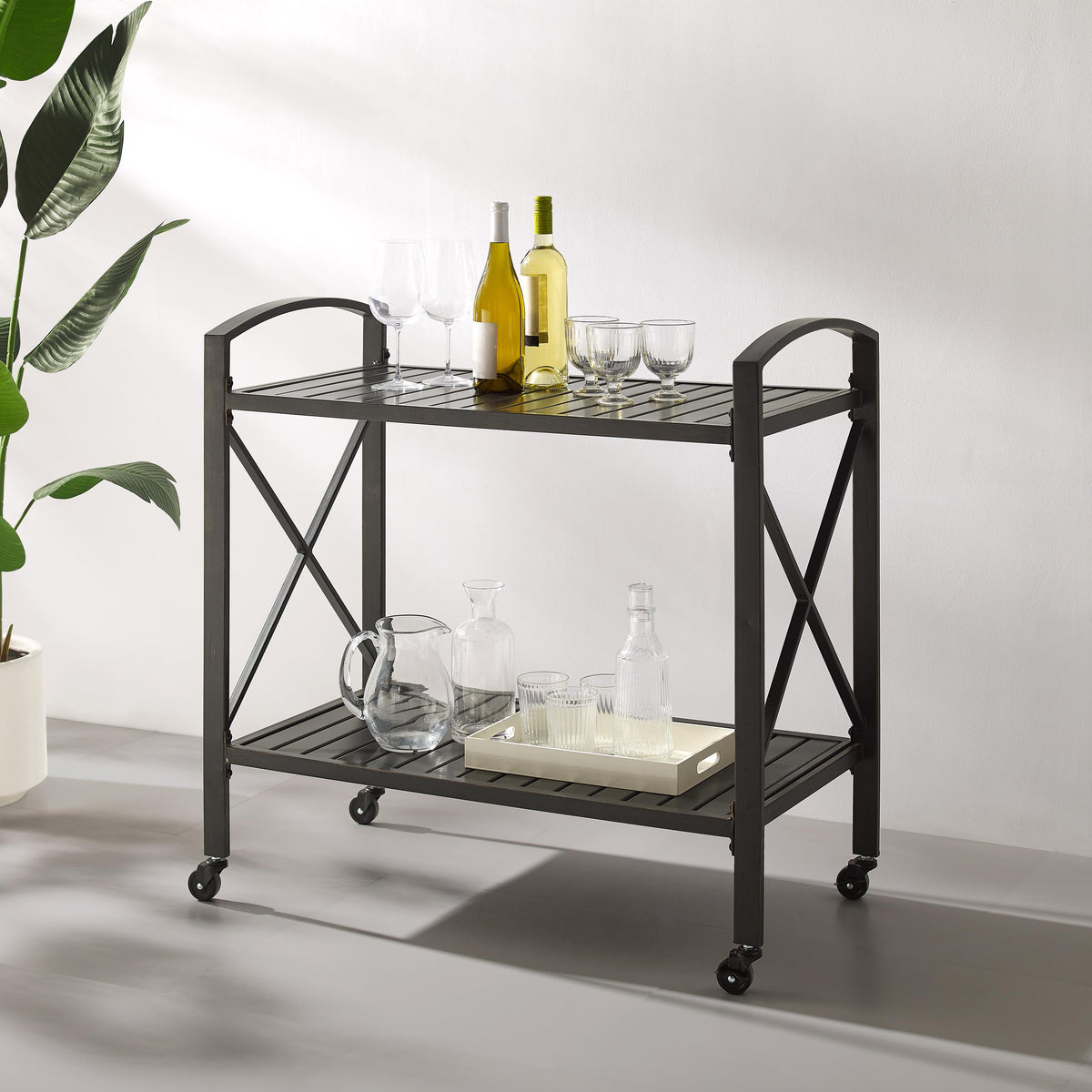 Crosley Outdoor Kaplan Metal Outdoor Bar Cart