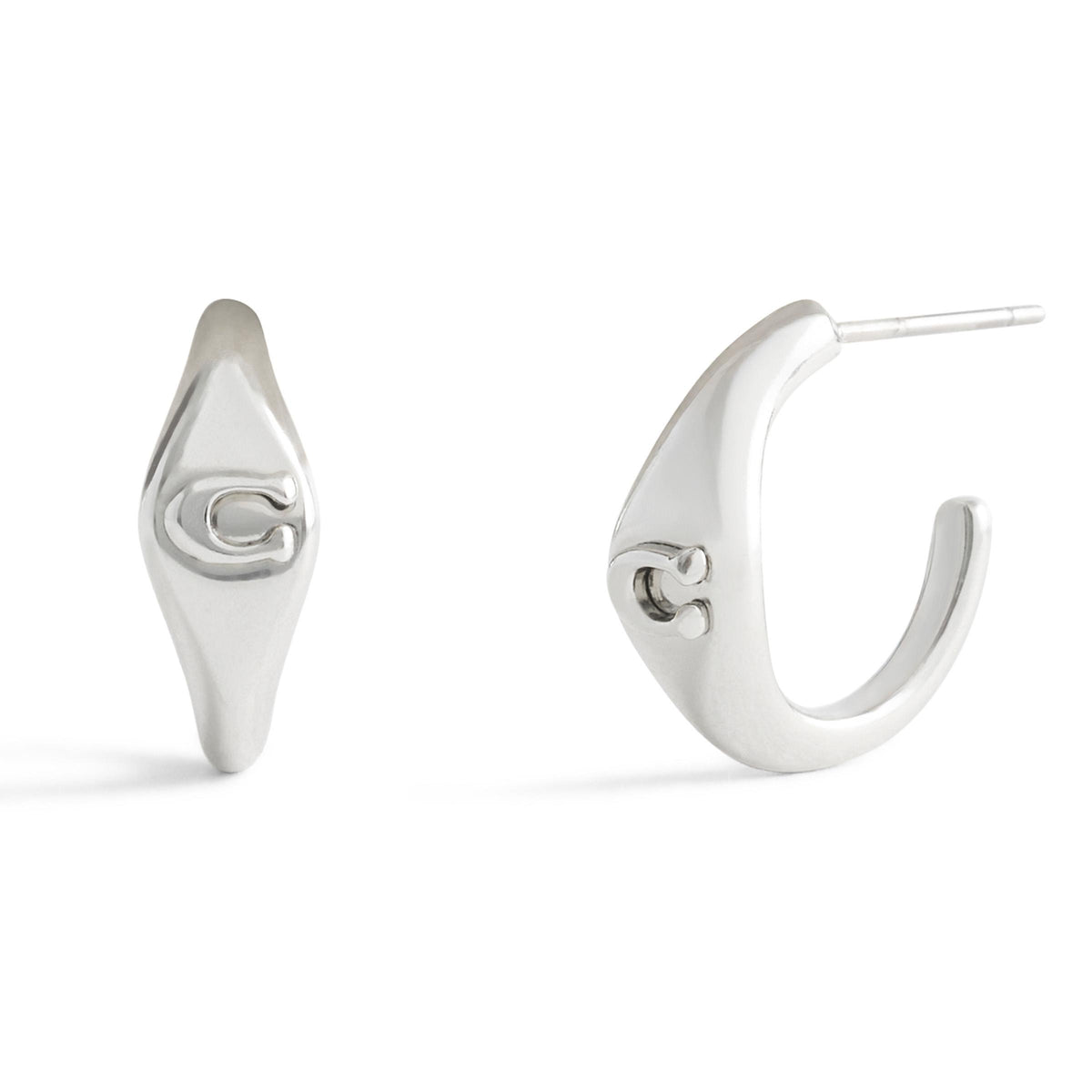 COACH Signature Signet Huggie Earrings - Rhodium