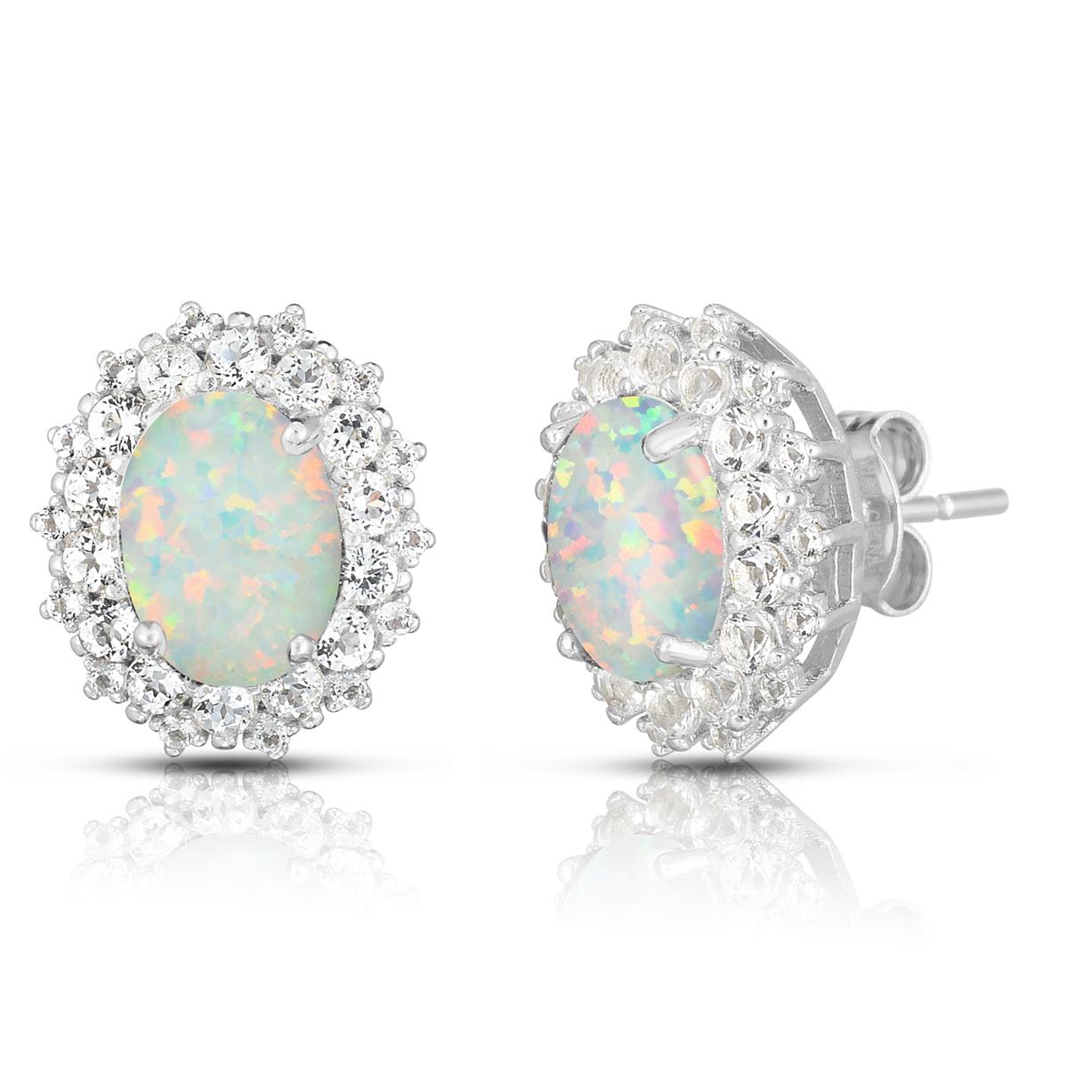 Jilco Oval Opal & White Topaz Earrings