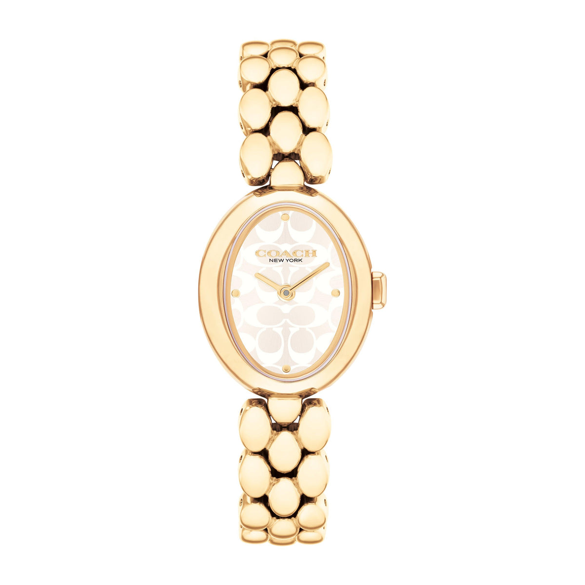 Coach Ladies' Sammy Oval Gold-Tone Stainless Steel Watch Silver White "C" Dial