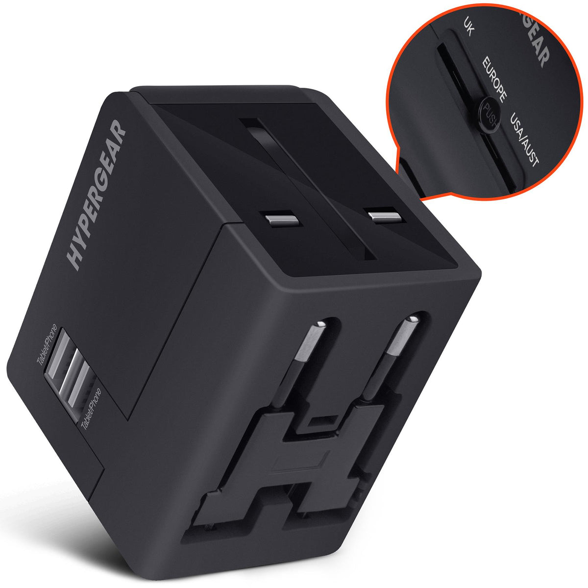 HYPERCEL HyperGear All-in-One World Travel Adapter Black + USB ports