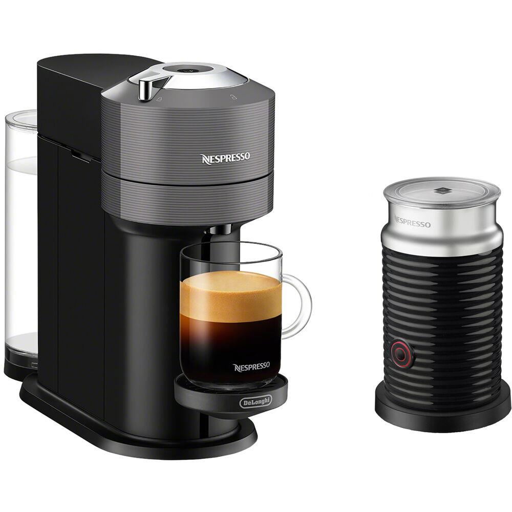Delonghi Vertuo Next Premium Coffee and Espresso Maker in Gray plus Aeroccino3 Milk Frother in Black